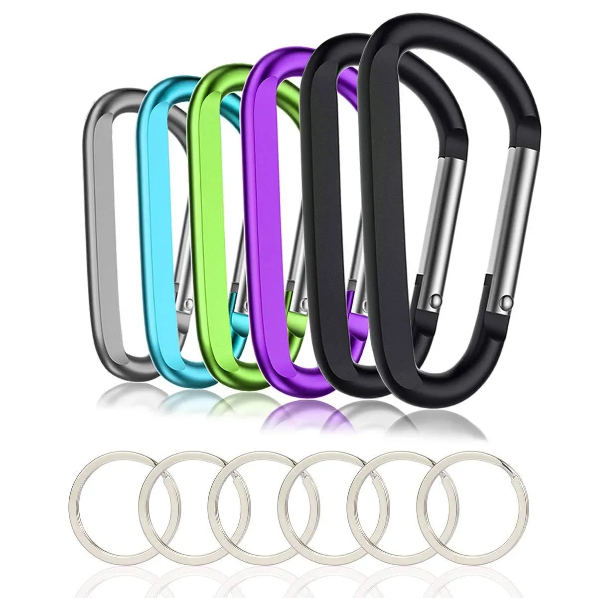 6PCS Black Carabiner  Clip,3" Large Aluminum D Ring Shape