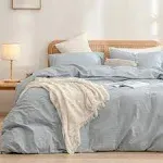 BESTOUCH Duvet Cover Set 100% Washed Cotton Linen Feel Super Soft Comfortable Chic Lightweight 3 PCs Home Bedding Set Linen Grey King