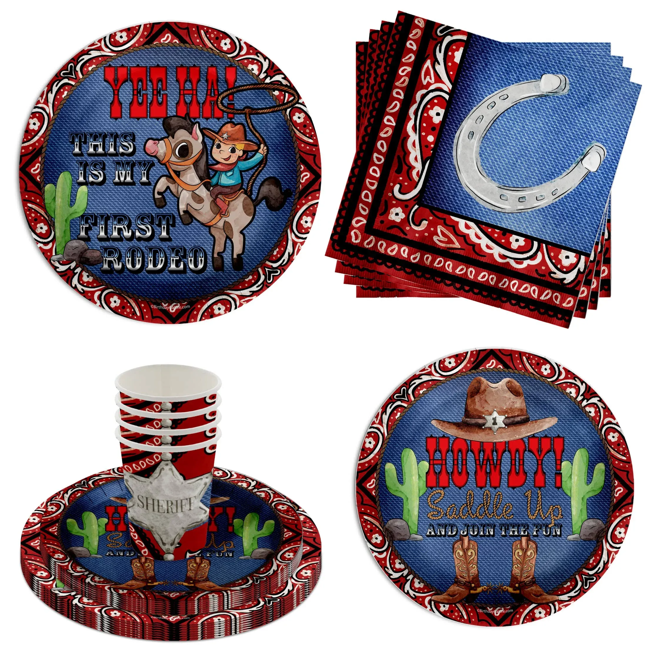 My First Rodeo Cowboy Western Birthday Party Supplies - Baby Boys 1st Birthday ...