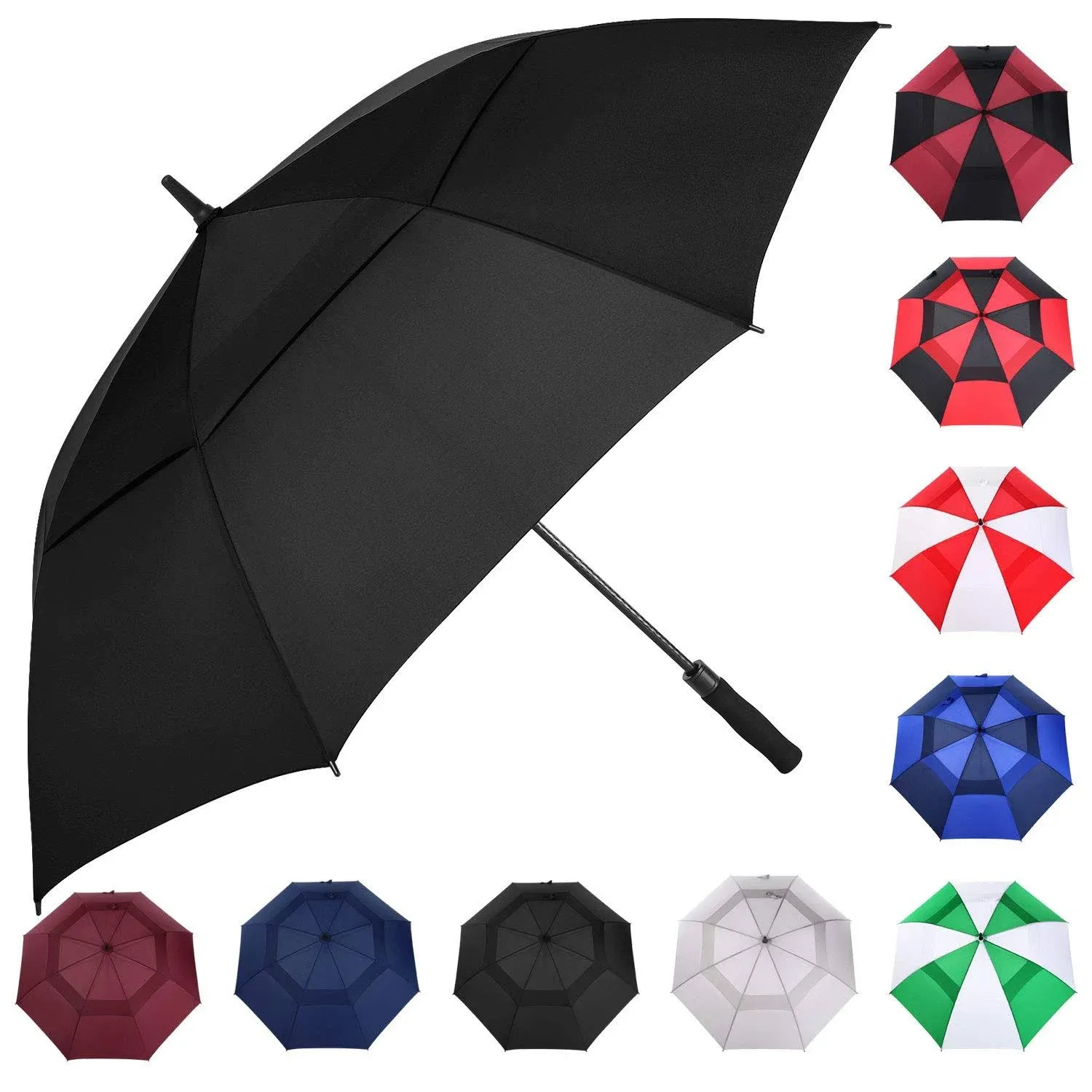 62/68/72 Inch Automatic Open Black Golf Umbrella, Extra Large Oversize Double...