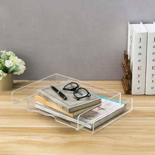 Acrylic Stacking Document Holder, Desktop File Folder Storage, Set of 2