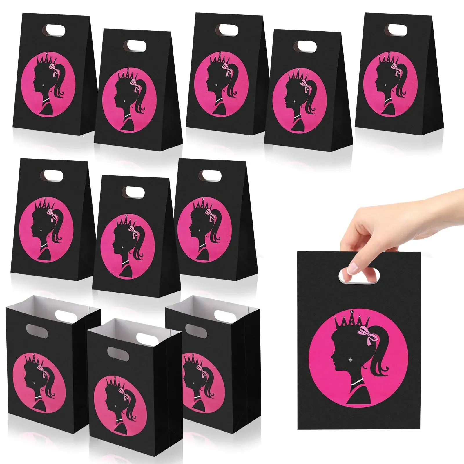 Cute Girl Party Goodie Bags with Handled 24 Pieces Black Princess Theme Party Favors Bag Cardboard Cute Girl Party Favors Bag Candy Buffet Bags for Party Favors Birthday Supplies