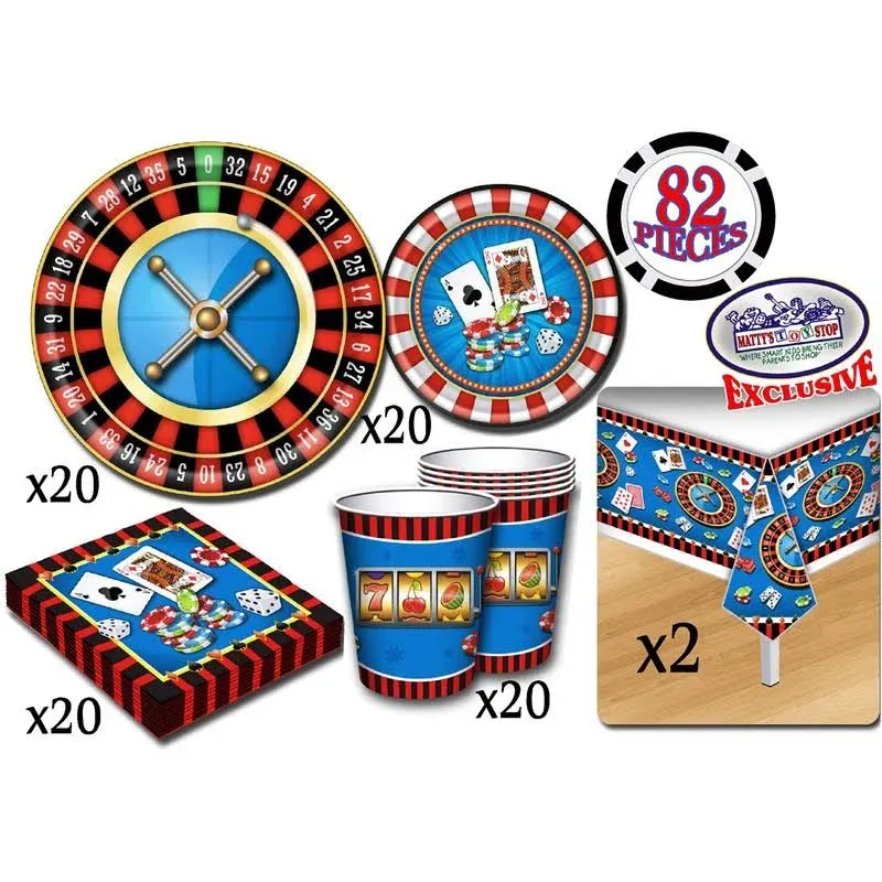 Deluxe Casino Night Theme Party Supplies Pack for 20 People, Includes 20 Larg...