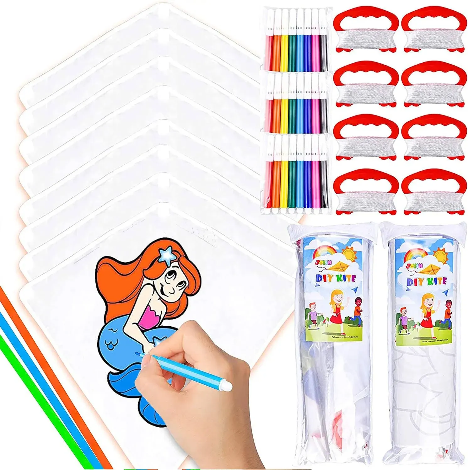 JOYIN 8 Packs DIY Blank Diamond Kite with Watercolor Pens and Kite String ...