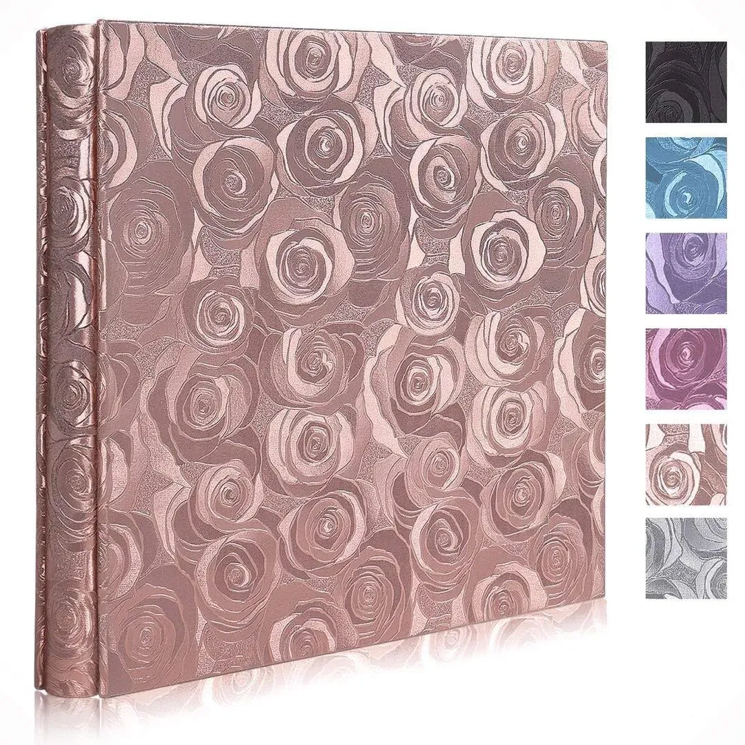 RECUTMS Cover Photo Album 600 Pockets Hold 4x6 Photos,Rose Pattern PU Leather Picture Albums Holds 600 Horizontal and Vertical Photos Book With Black Pages Gift Family Wedding Anniversary (Champagne)