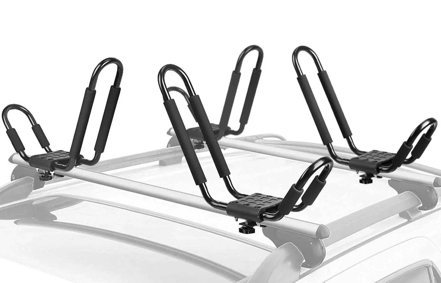 Leader Accessories Kayak Rack 2 Pair J Bar for Canoe Surf Board SUP On Roof Top Mount Crossbar with 4 pcs Tie Down Straps