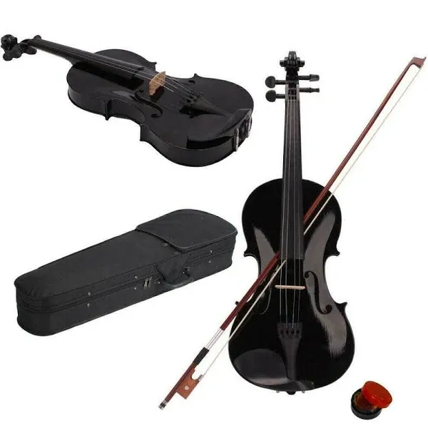 New 4/4 Acoustic Violin Case Bow Rosin Black