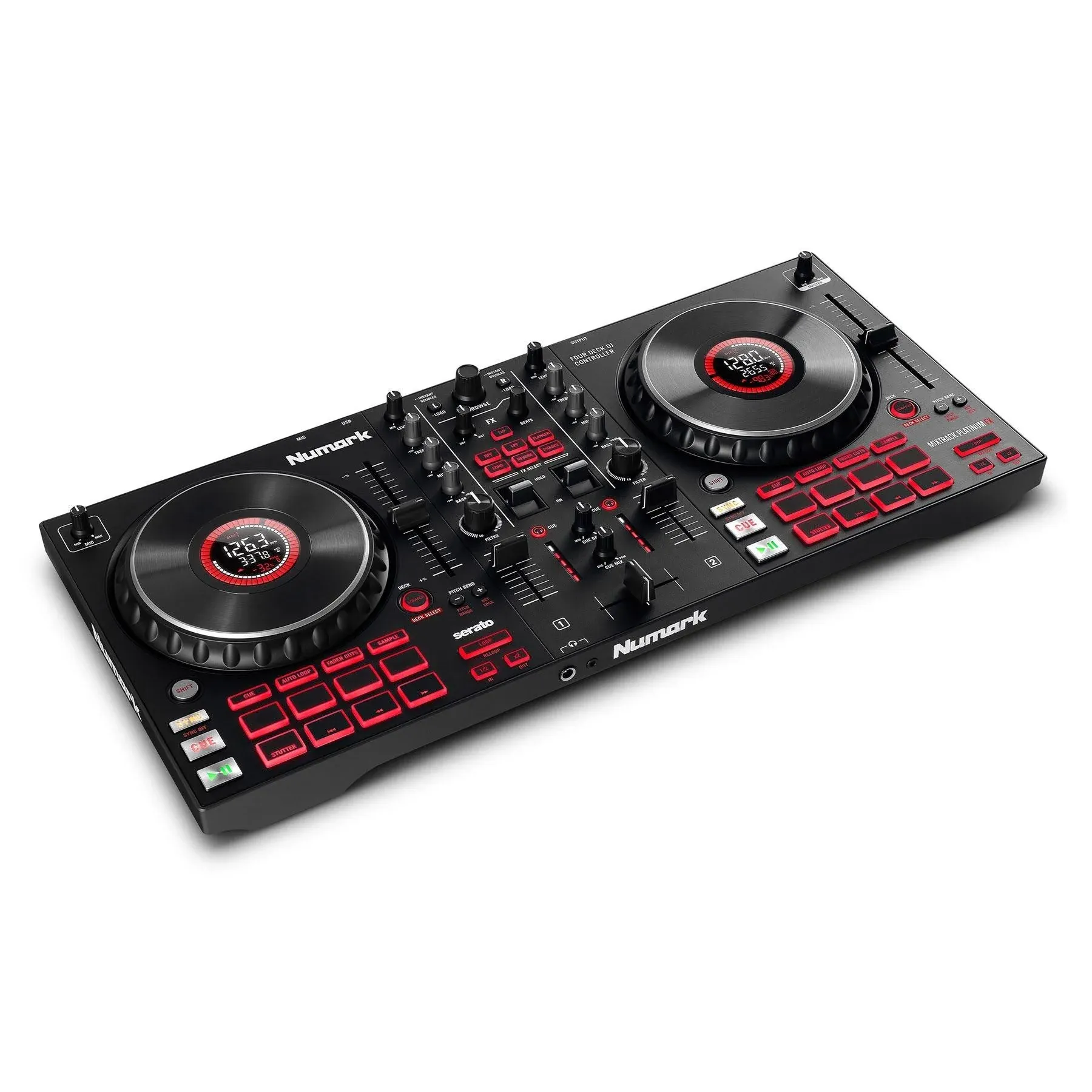 Numark Mixtrack Pro FX – 2 Deck DJ Controller For Serato DJ with DJ Mixer, Built-in Audio Interface, Capacitive Touch Jog Wheels and FX Paddles