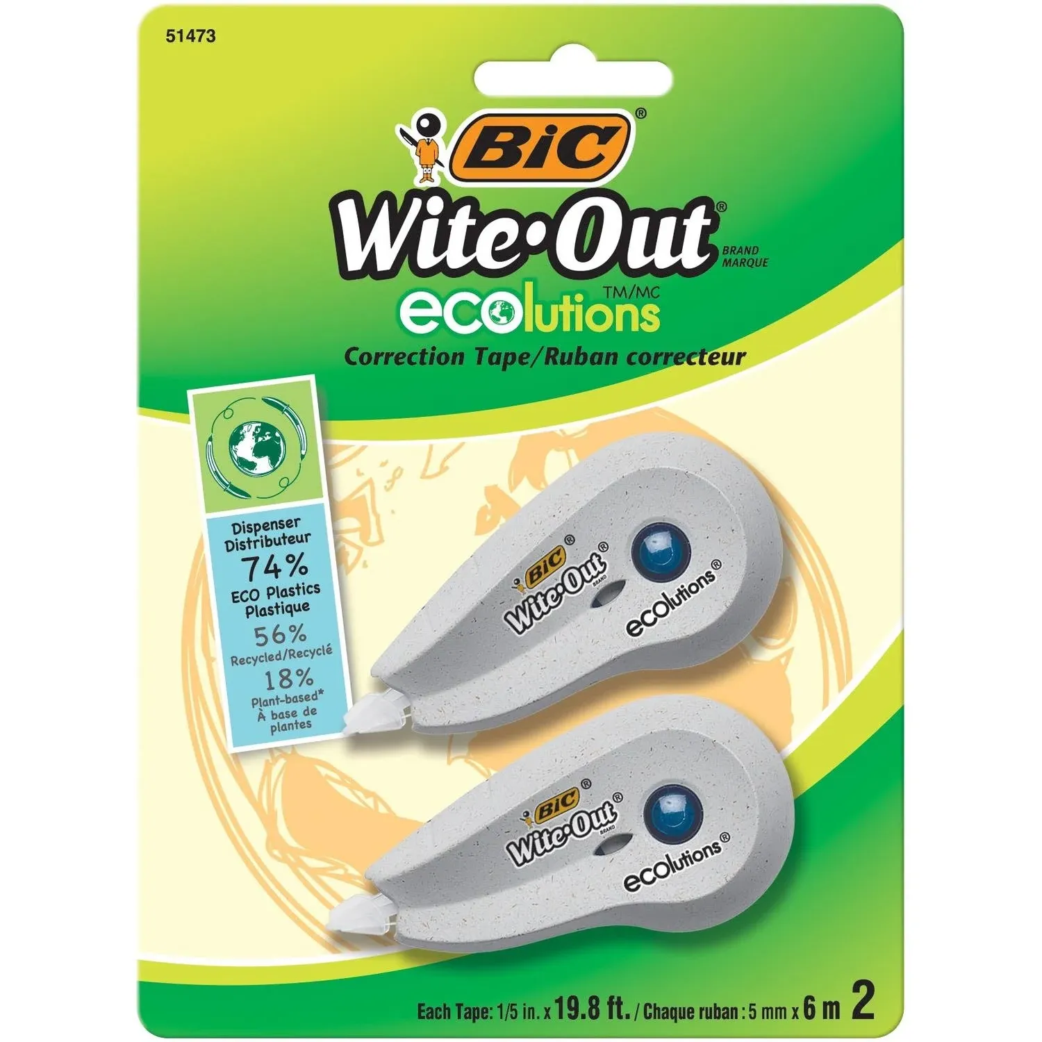 BIC Wite-Out Brand ECOlutions Mini Correction Tape, White, 2-Count