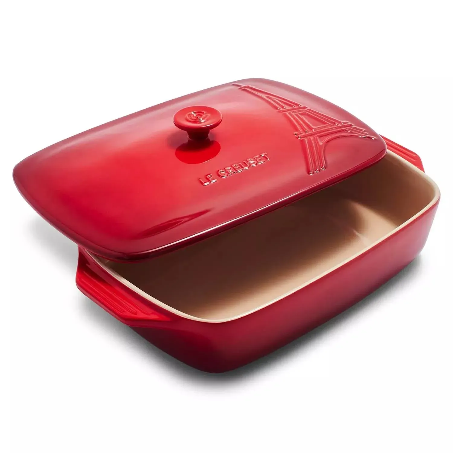 Le Creuset Eiffel Tower Collection Stoneware Covered Rectangular Casserole, 3.5 qt. (12.5" x 8.5"), Cerise