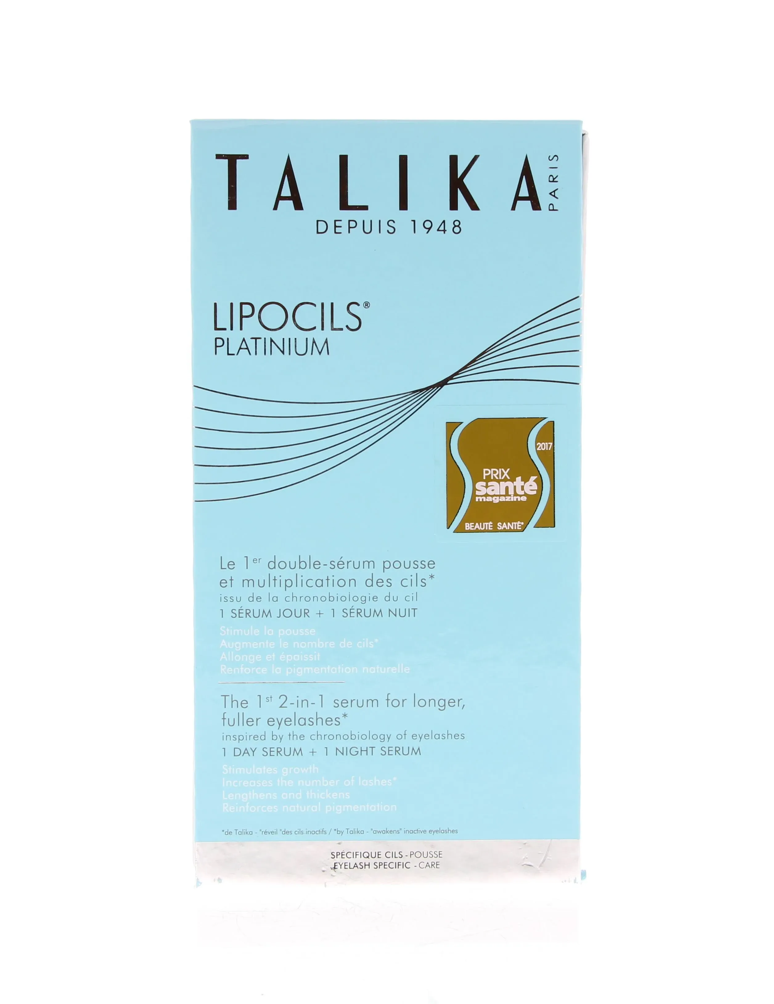 Talika Lipocils Platinum 2x 8.5ml - 2-in-1 Eyelash Growth Serum - Day and Night Double Serum Treatment - Boosts Growth, Density & Pigmentation