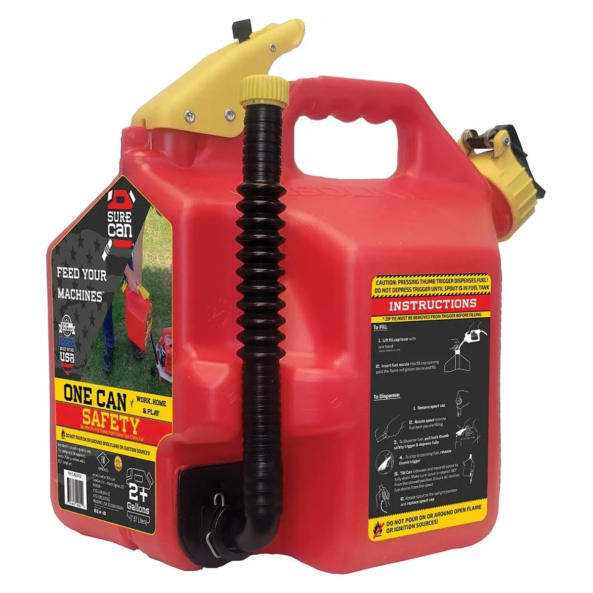 SureCan 2 Gallon Type-II Safety Gasoline Container is the One Can for Work, Home, and Play, has a Flexible Rotating Spout, Self-Venting, Safety Fill Cap, Total Flow Control, Spill-Free Design gas can, Easy to Use, 3-Year Warranty, Red