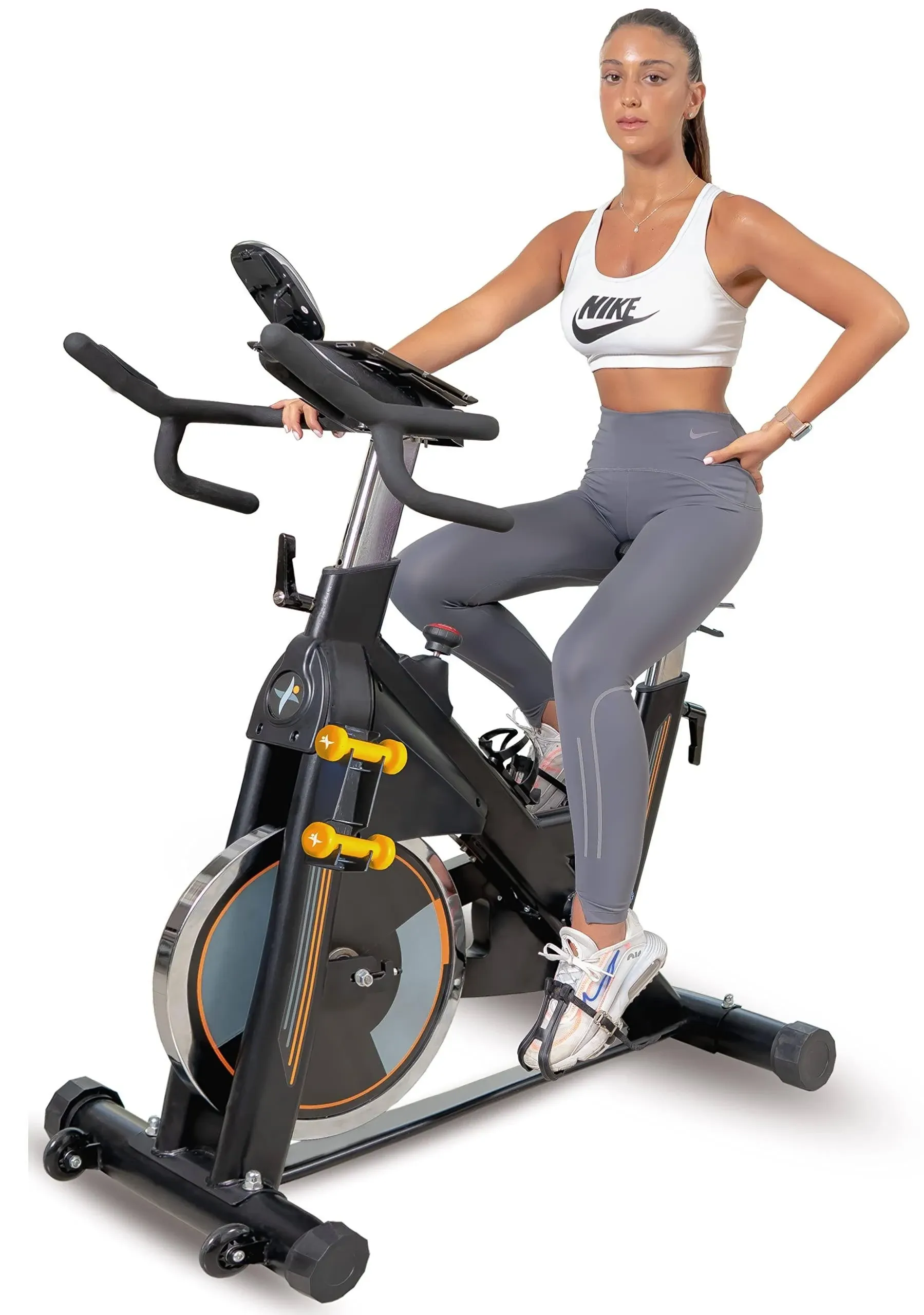 Indoor Exercise Bike Heavy-Duty 115 LB Magnetic Resistance, Includes 2X1 Lb Dumb