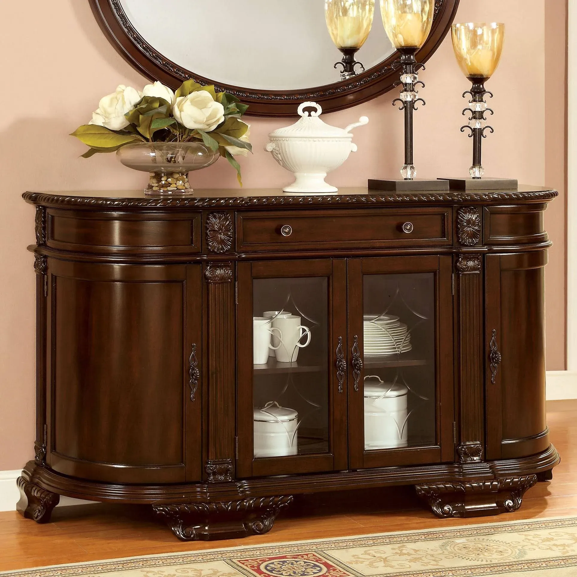 Furniture of America Ramsaran Wood Multi-Storage Buffet in Brown Cherry