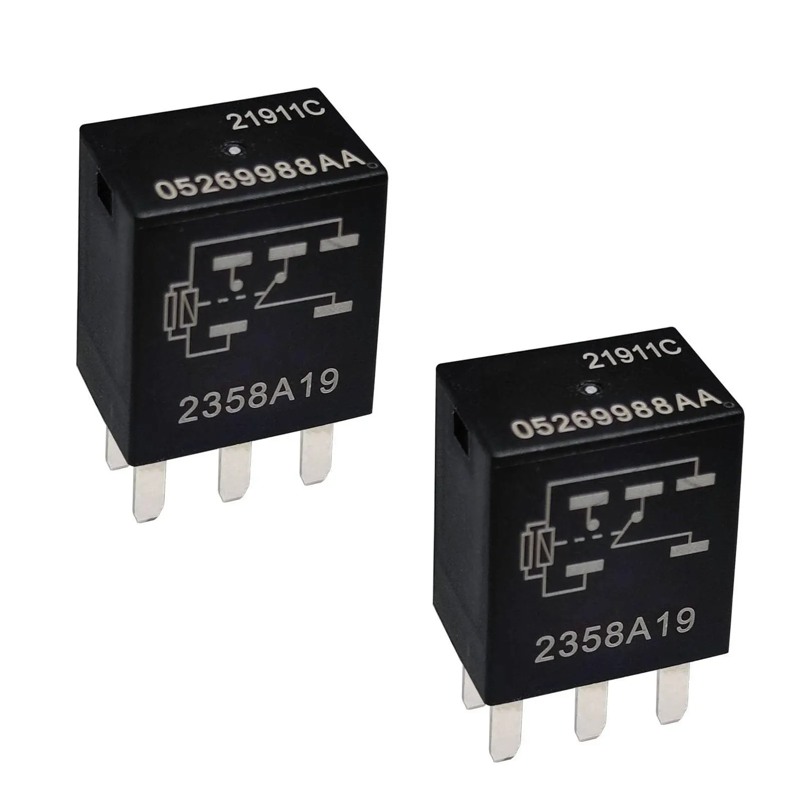 Relay 05269988AA (Set of 2), 5 Pins 12V 10A Automotive Multipurpose Relay Compatible for Chrysler, Dodge, Jeep, and Plymouth Vehicles