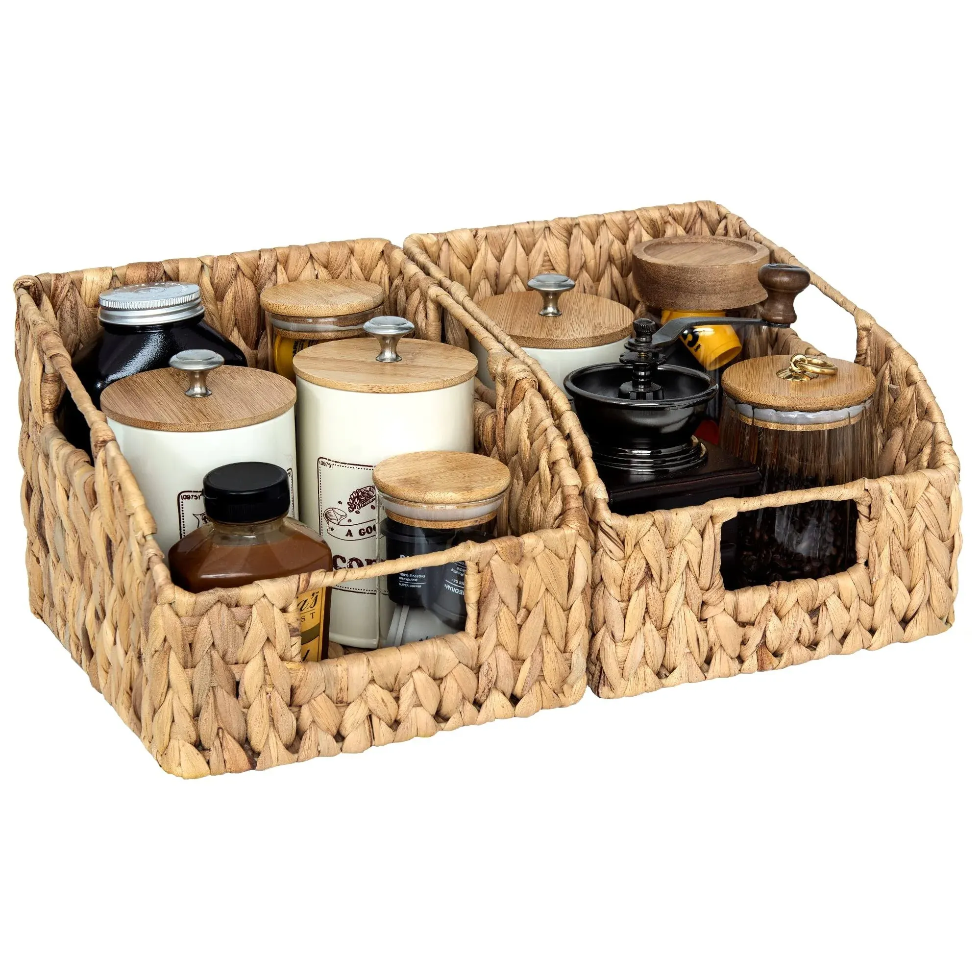 StorageWorks Water Hyacinth Wicker Baskets with Built-In Handles, Hand Woven