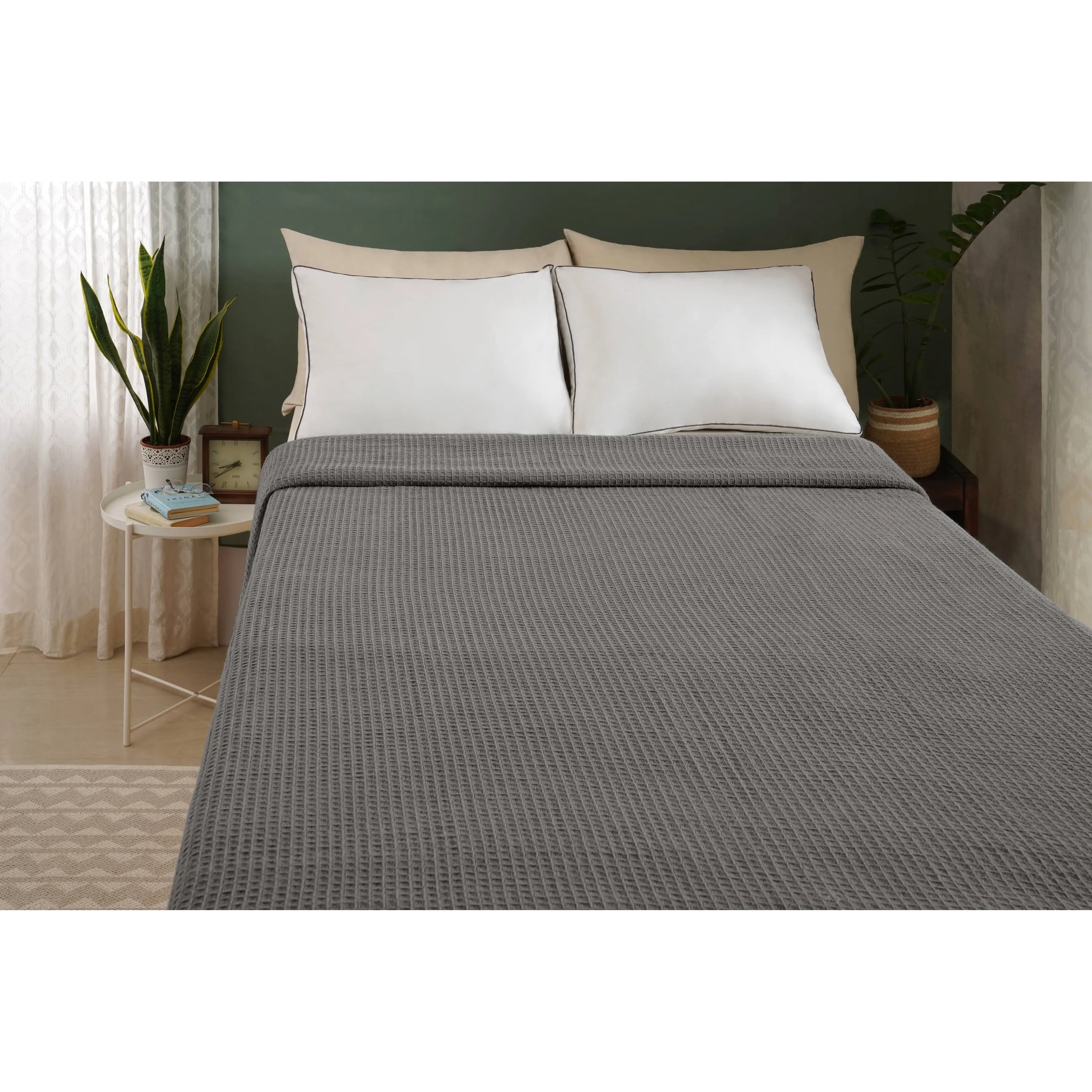 Addy Home Fashions 100% Cotton Waffle Weave Blanket; Soft Breathable & Skin-Friendly Blanket King - Dark Grey