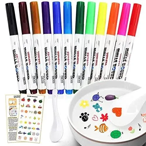 QETRABONE 8 Color Magical Water Painting Pen for Kids, Magic Floating Ink Pen, Floating Magic Pens with Spoon and Eraser, Erasable Doodle Watercolor Pen Set