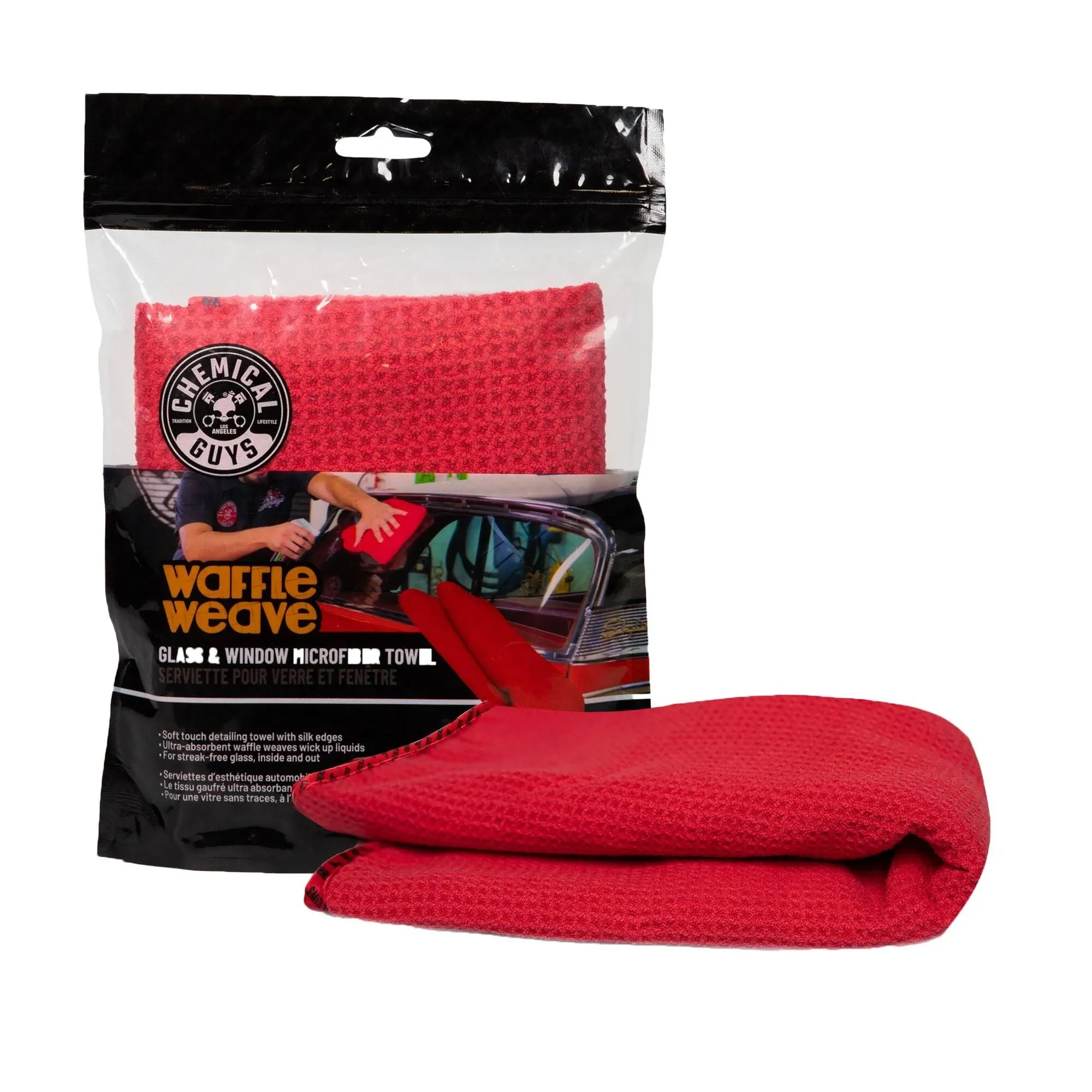 Chemical Guys MIC707 Waffle Weave Glass and Window Microfiber Towel, Red (24" x 16")