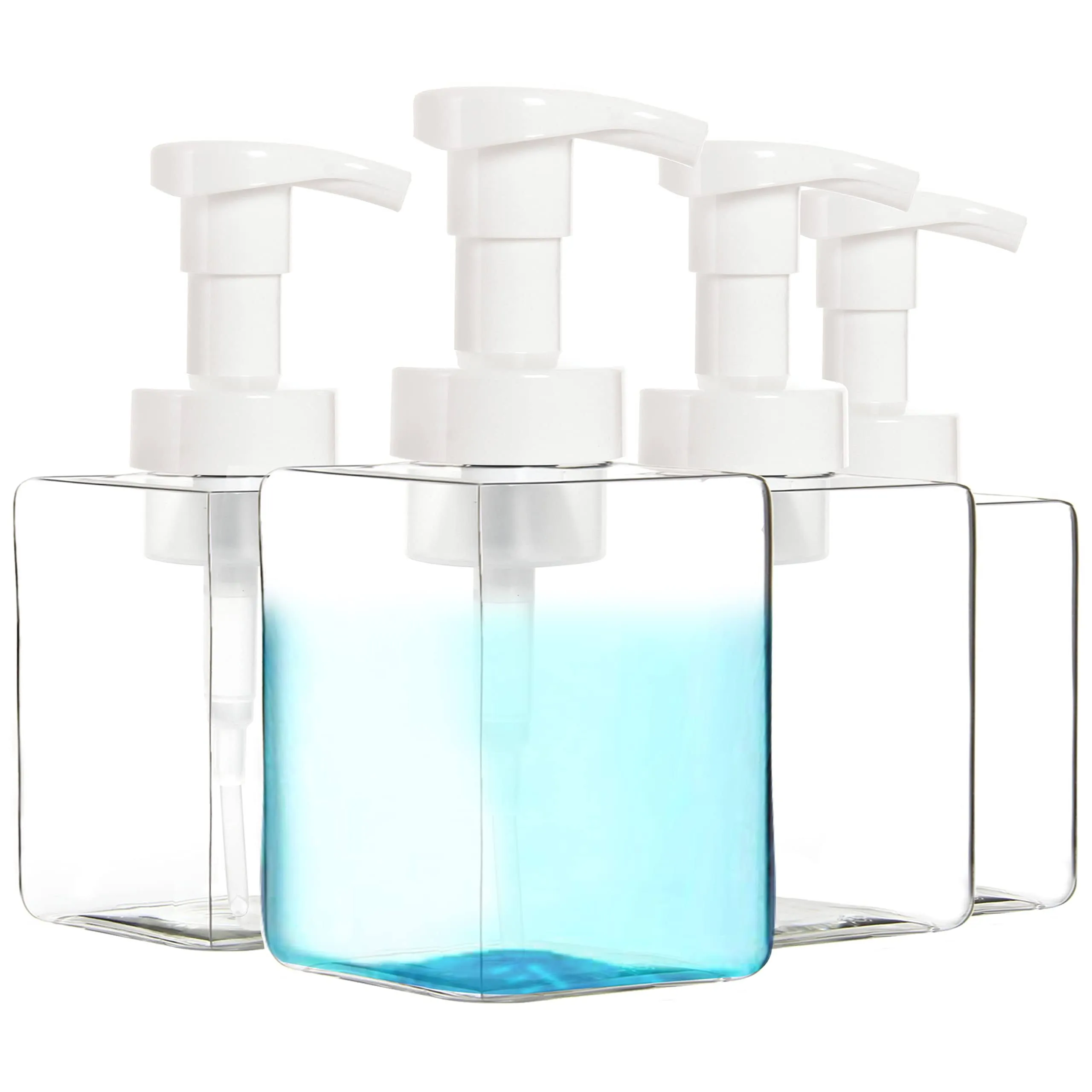 Youngever 4 Pack Clear Plastic Square Pump Bottles, Plastic Foaming Soap ...