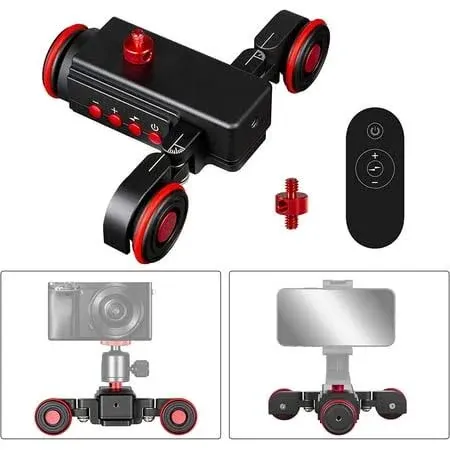 EACHSHOT Motorized Dolly Car, 3-Wheels Wireless Electric Track Rail Slider Video Camera Dolly Car with Remote Control, Compatible with DSLR Camera, Camcorder, for GoPro, iPhone, and Android Smartphone