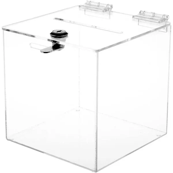 Plymor Clear Acrylic Locking Ballot / Collection / Donation Box, 6" W x 6" D x 6" H