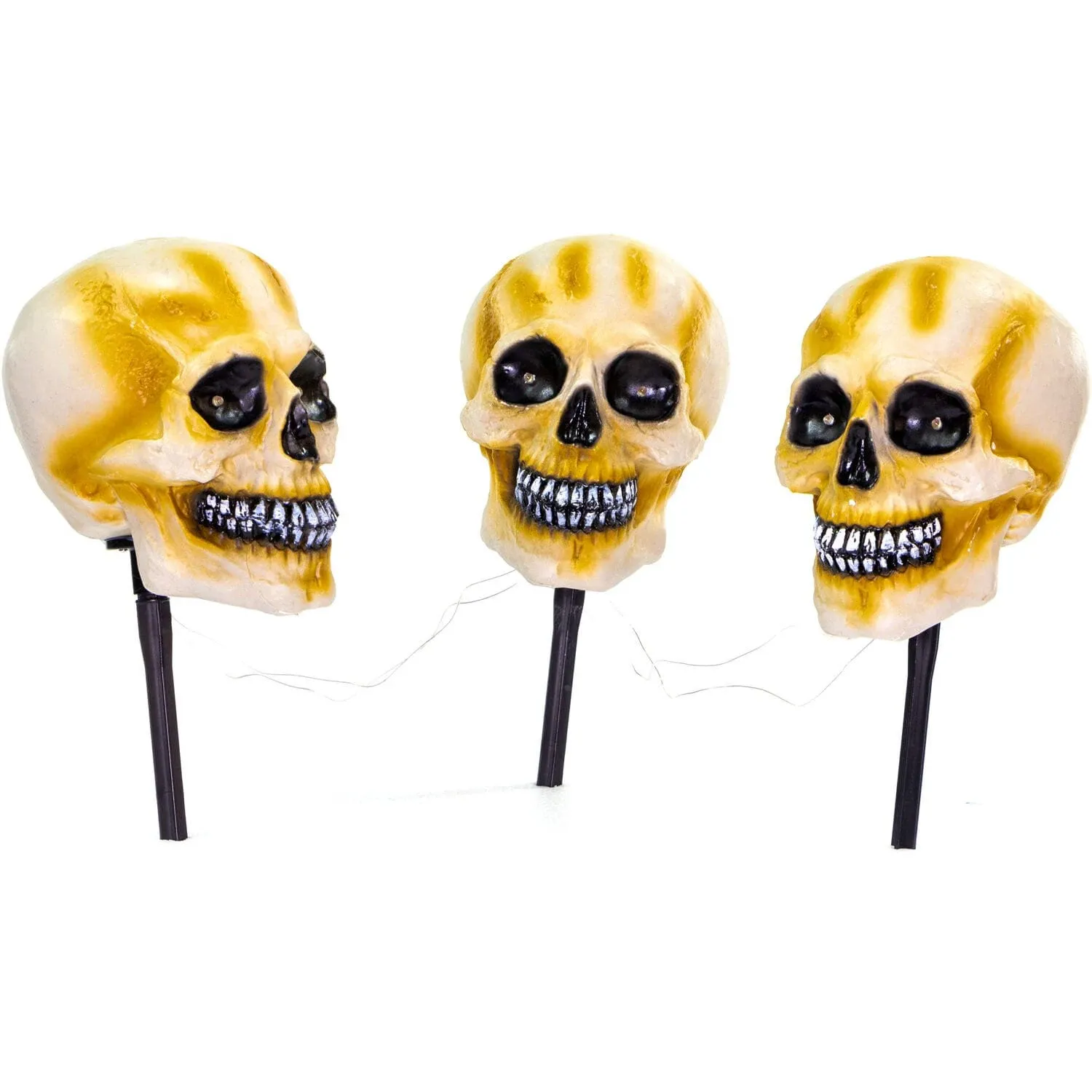 Haunted Hill Farm 3-Piece Talking Skull Lawn Stakes with Flashing Eyes and Spooky ...