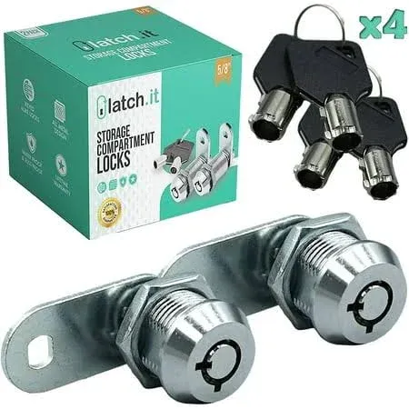 Latch.it RV Compartment Door Lock 7/8 inch 2 Pack | Chrome | Cylindrical Keys, Silver