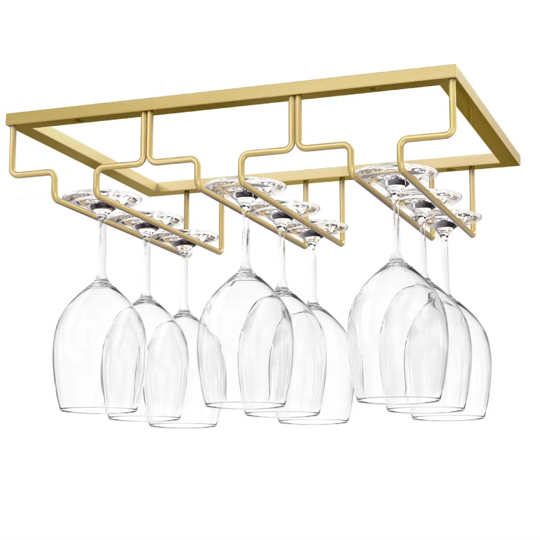 Nuovoware Wine Glass Rack, 4 Rows Wine Glass Holder Storage Hanger Metal Organizer Under Cabinet Stemware Rack for Bar Kitchen Cabinet, Nano Golden