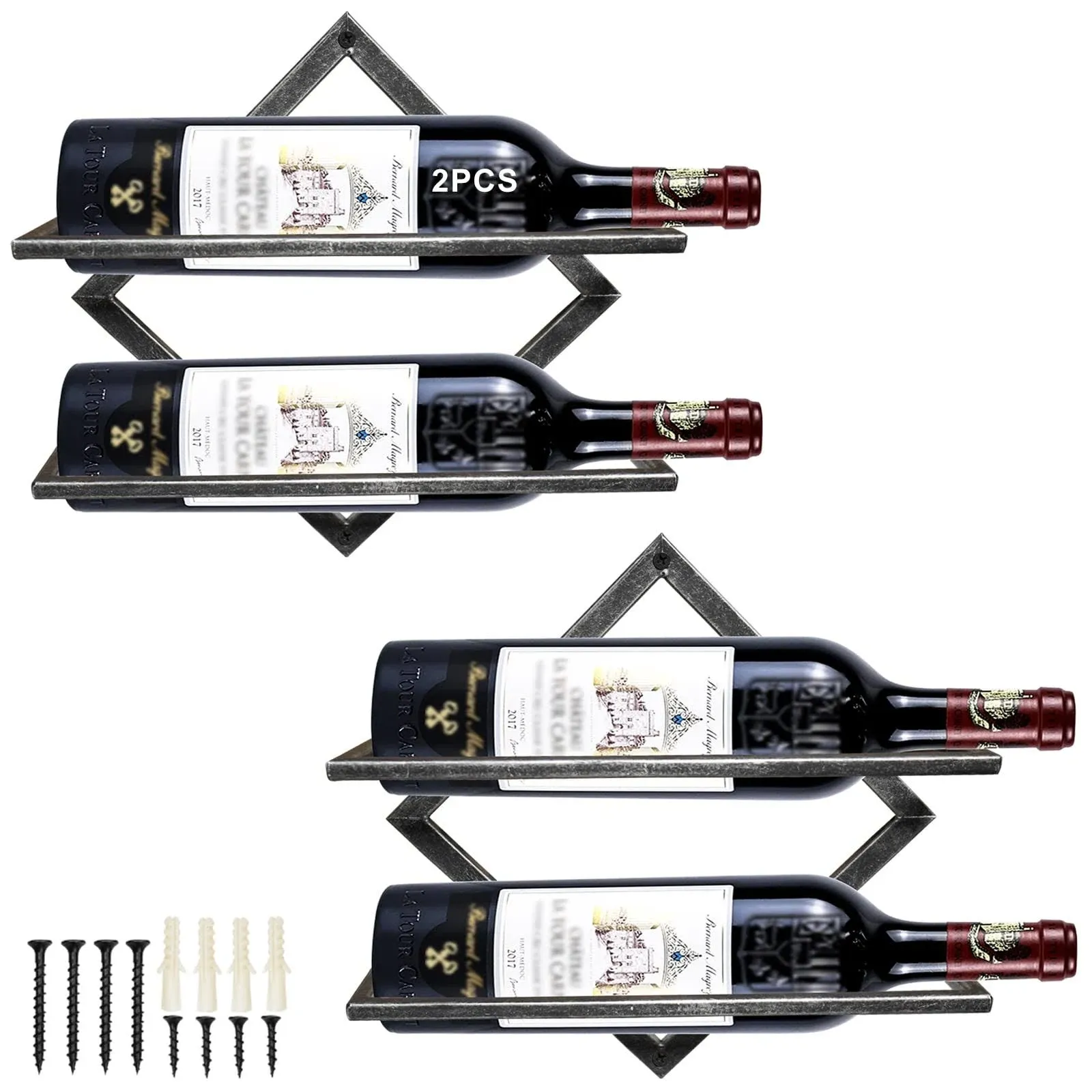 2Pcs Metal Wall Mounted Wine Holder Stemware Glass Rack Collapsible Hanging R...