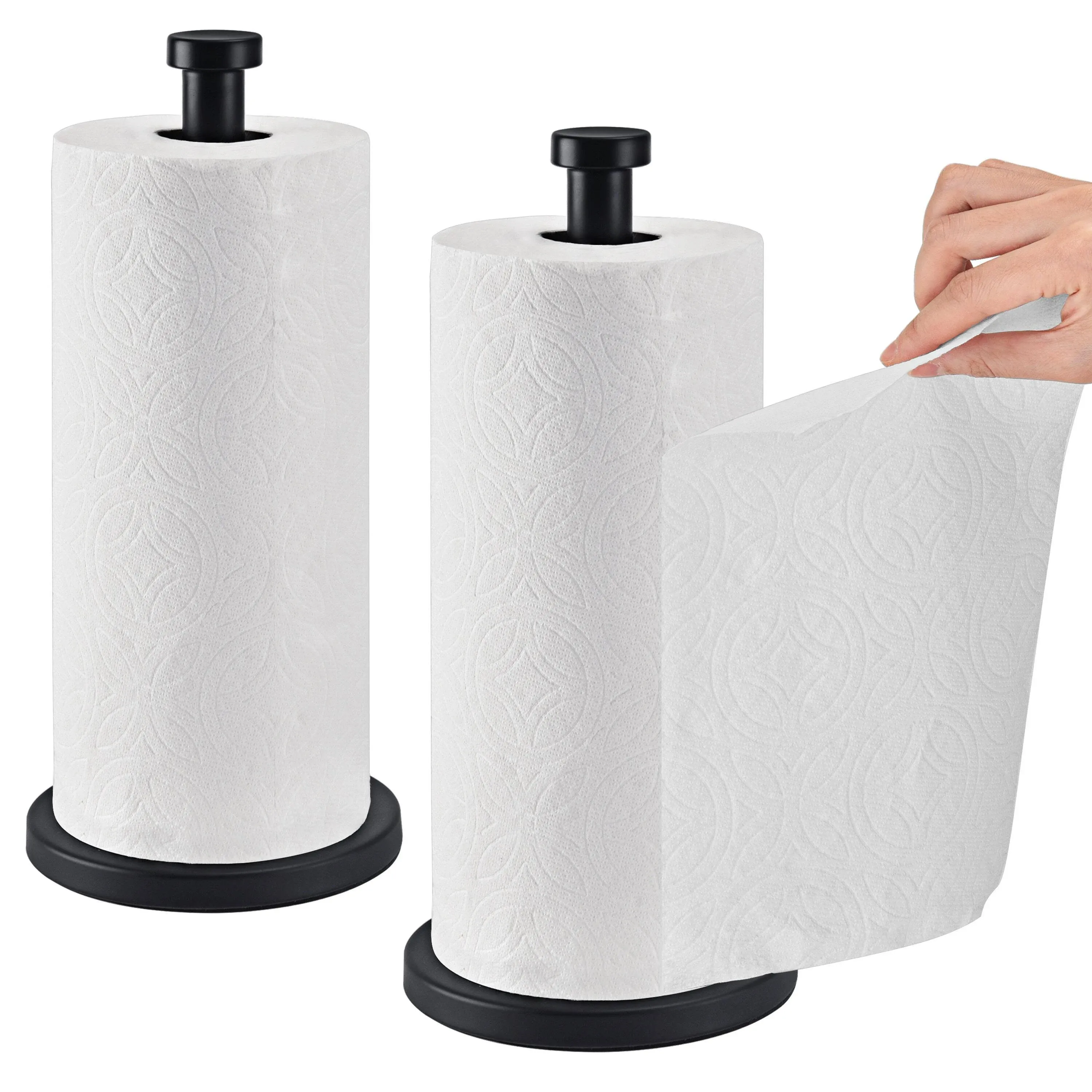 AOSION 2 Pack Paper Towel Holder, Stainless Steel Paper Towel Holder Countertop,Paper Towel Stand for Kitchen, Bedroom, Bathroom (Black)