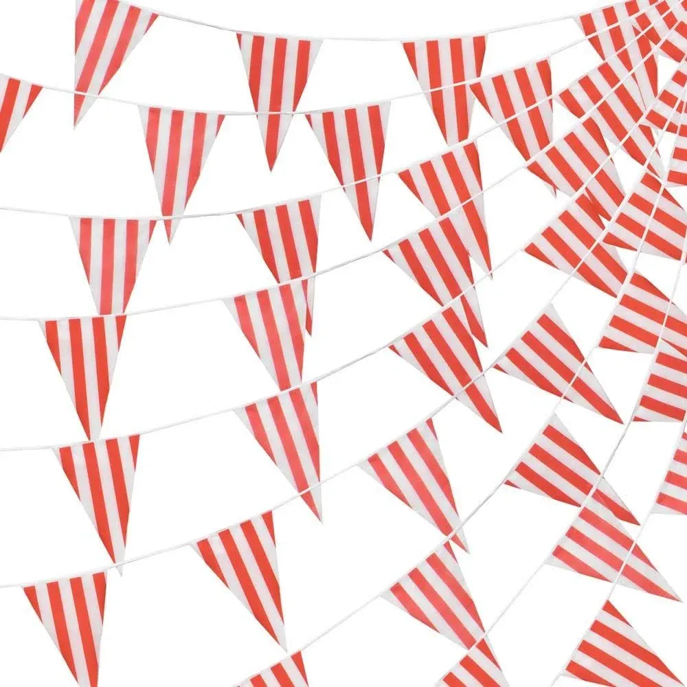 100 Foot Pennant Banner, Red & White Stripe | BRY007141U