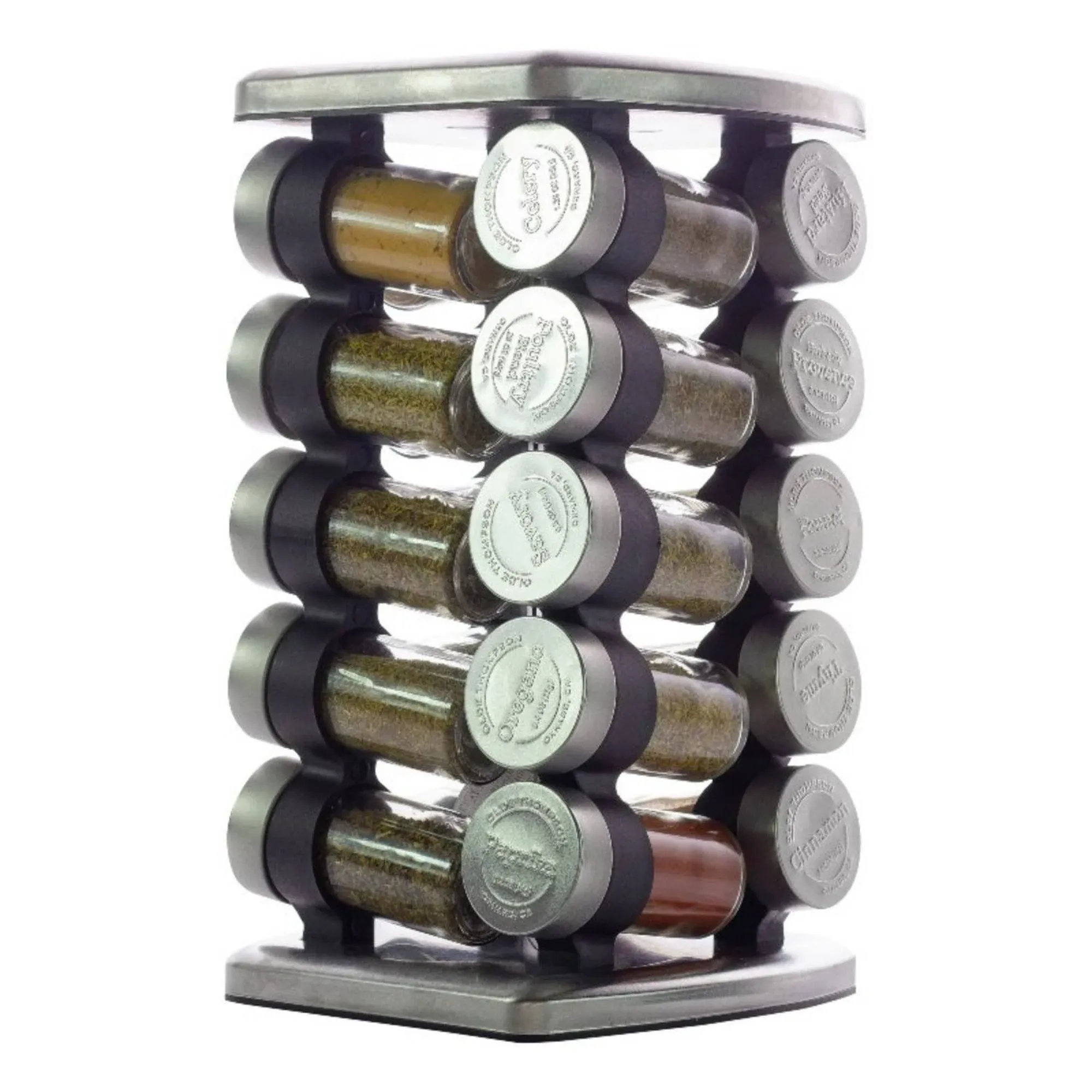 Olde Thompson Stainless Steal Rotating Spice Rack 20 Refillable Spice Jars With