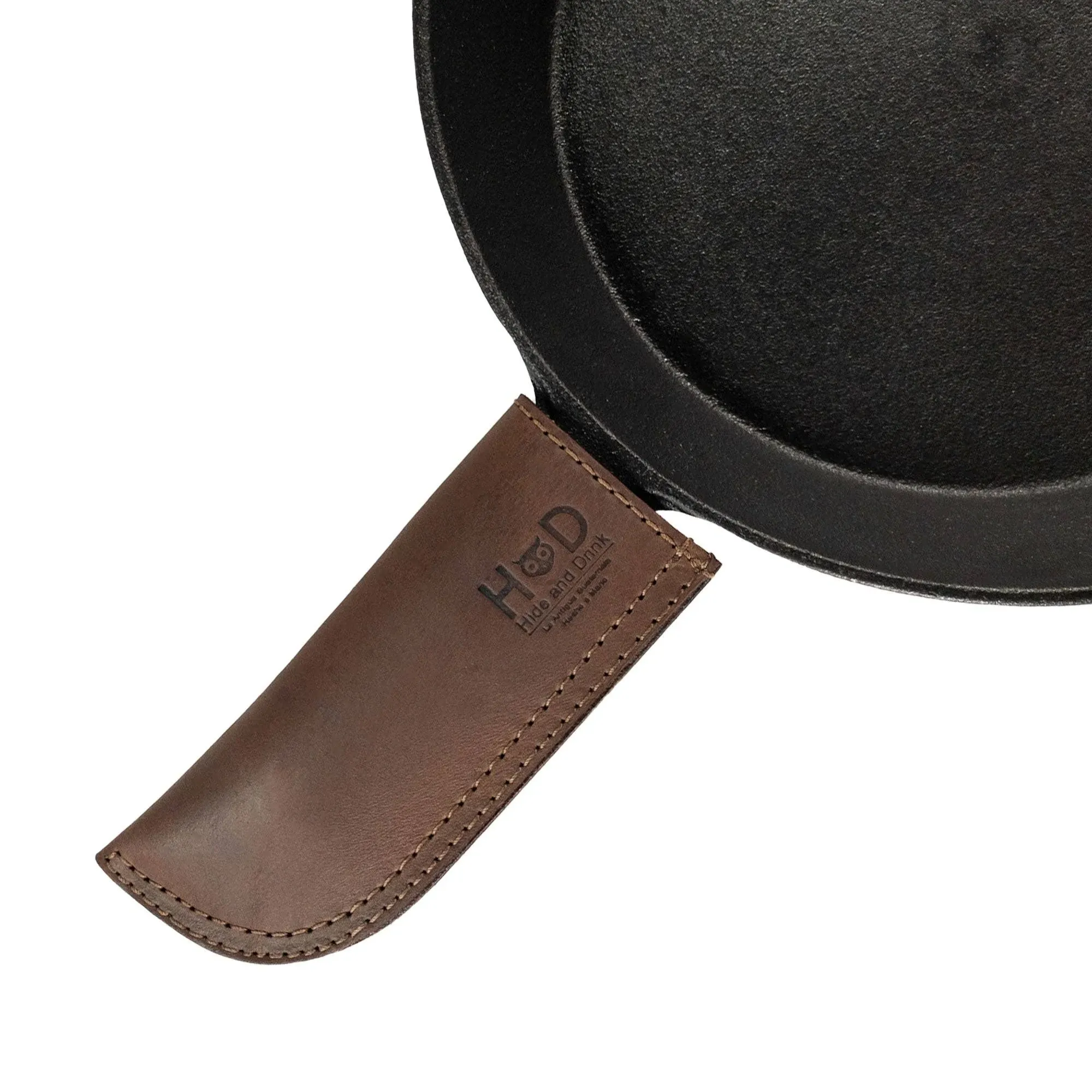 Hide & Drink, Leather Hot Handle, Panhandle Potholder, Double Layered Double Stitched, Slides On/Off Easily Onto Metal Skillet Grips, Essential Cookware Handmade Includes 101 Year Warranty :: Espresso