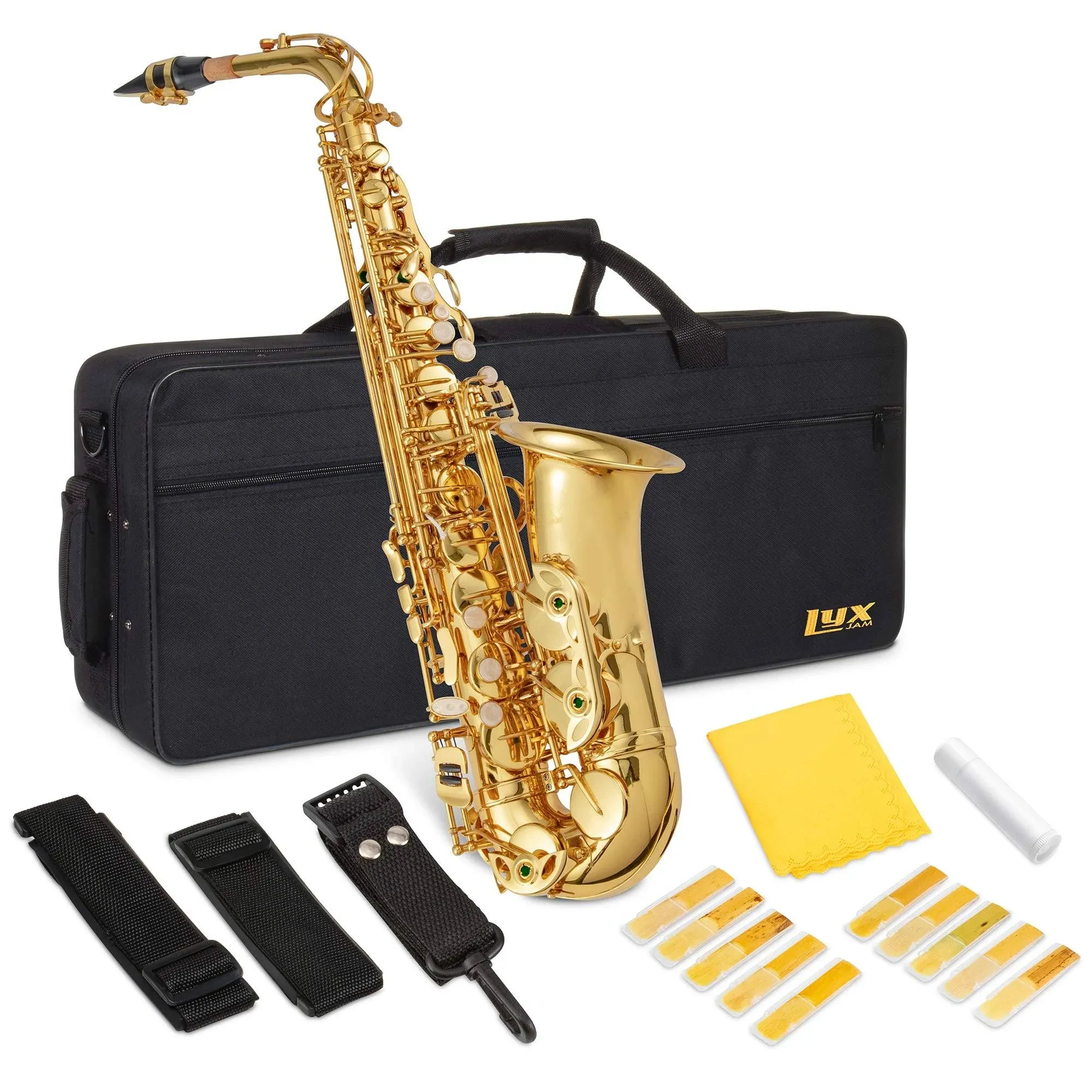 Alto Saxophone, E Flat Brass Alto Sax Beginners Kit, Gold Lacquer