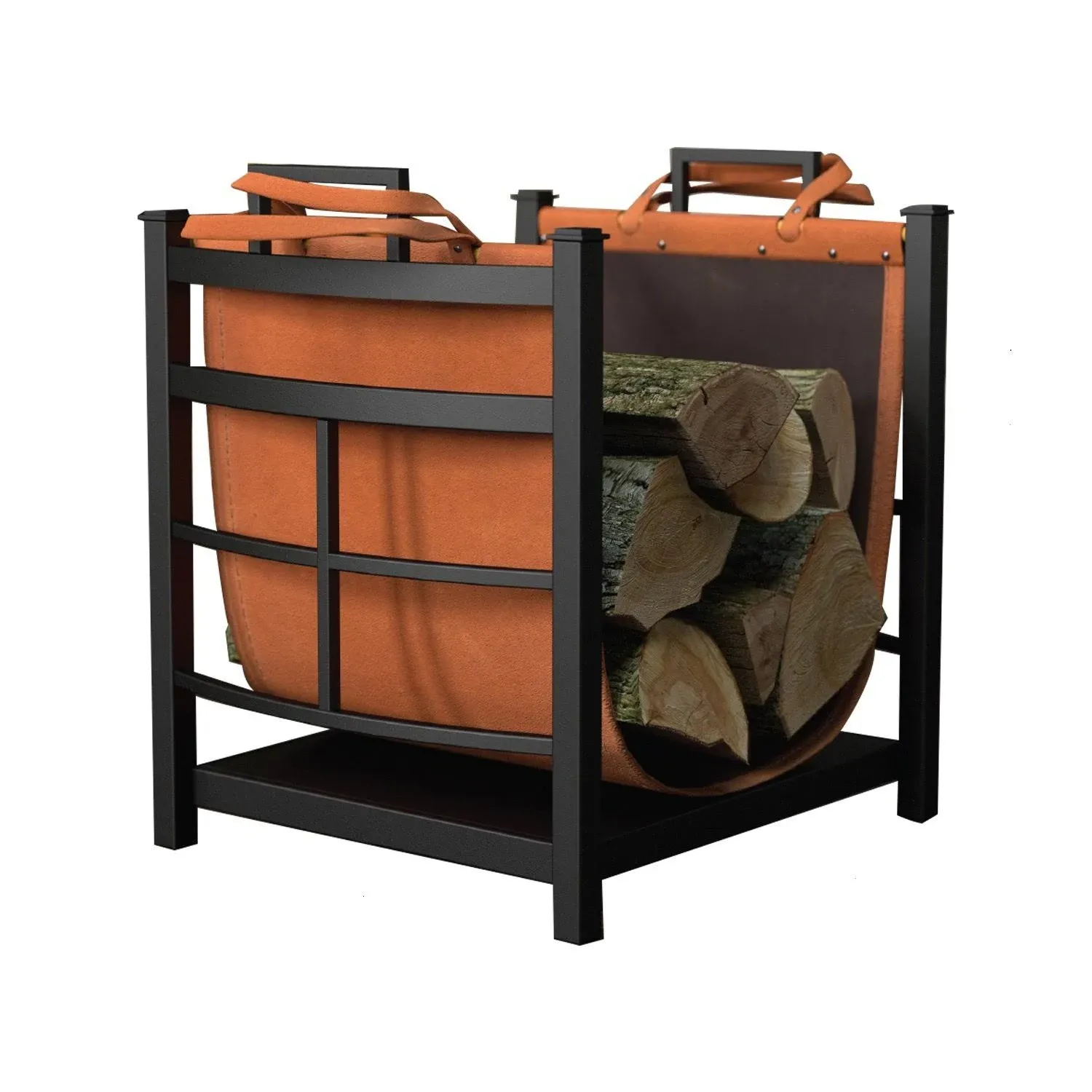 Log Bin With Synthetic Leather Log Carrier