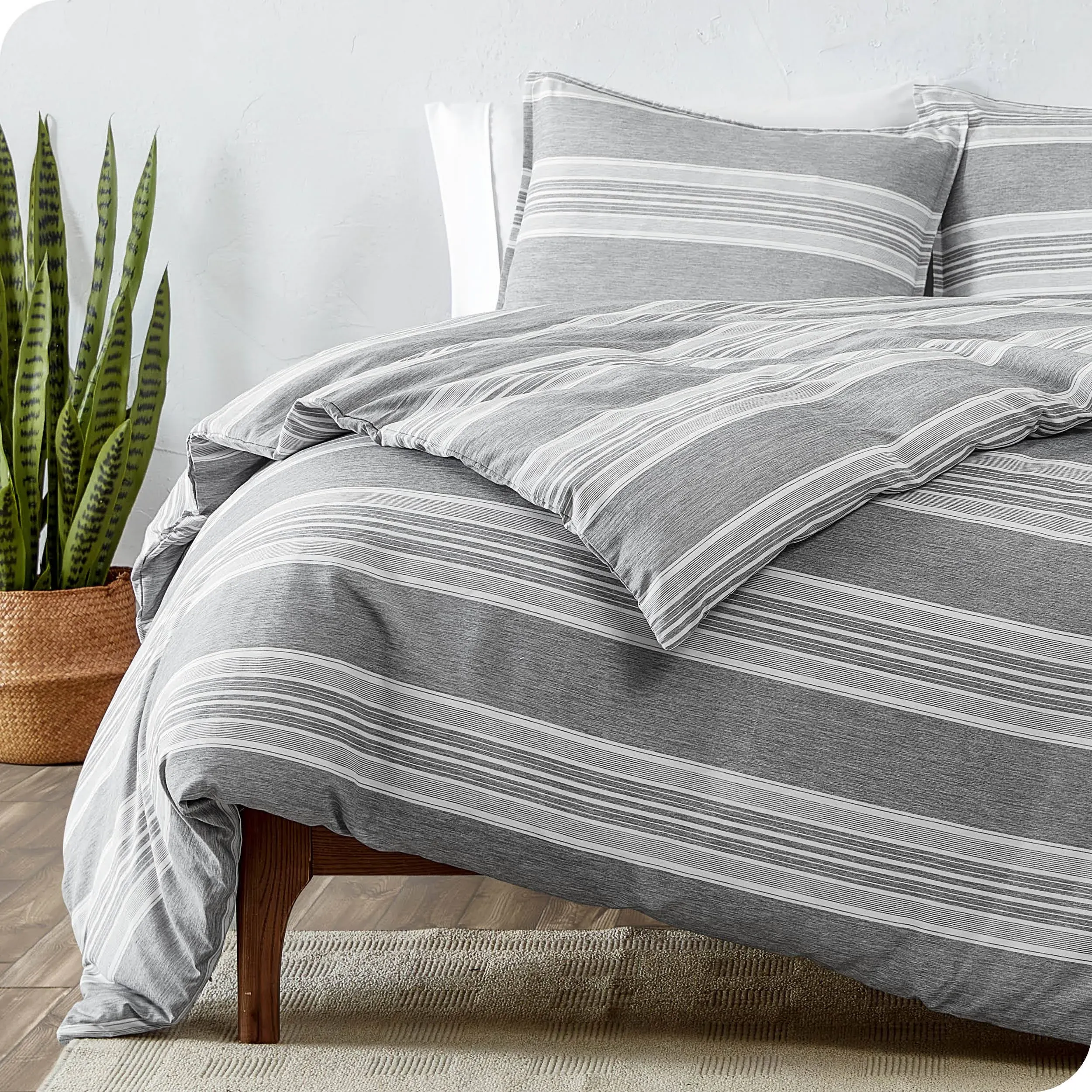 Bare Home Bedding Duvet Cover Full Size - Premium 1800 Super Soft Duvet Covers Collection - Lightweight, Duvet Cover - Soft Textured Bedding Duvet Cover (Full, Stripe - Heathered Charcoal)