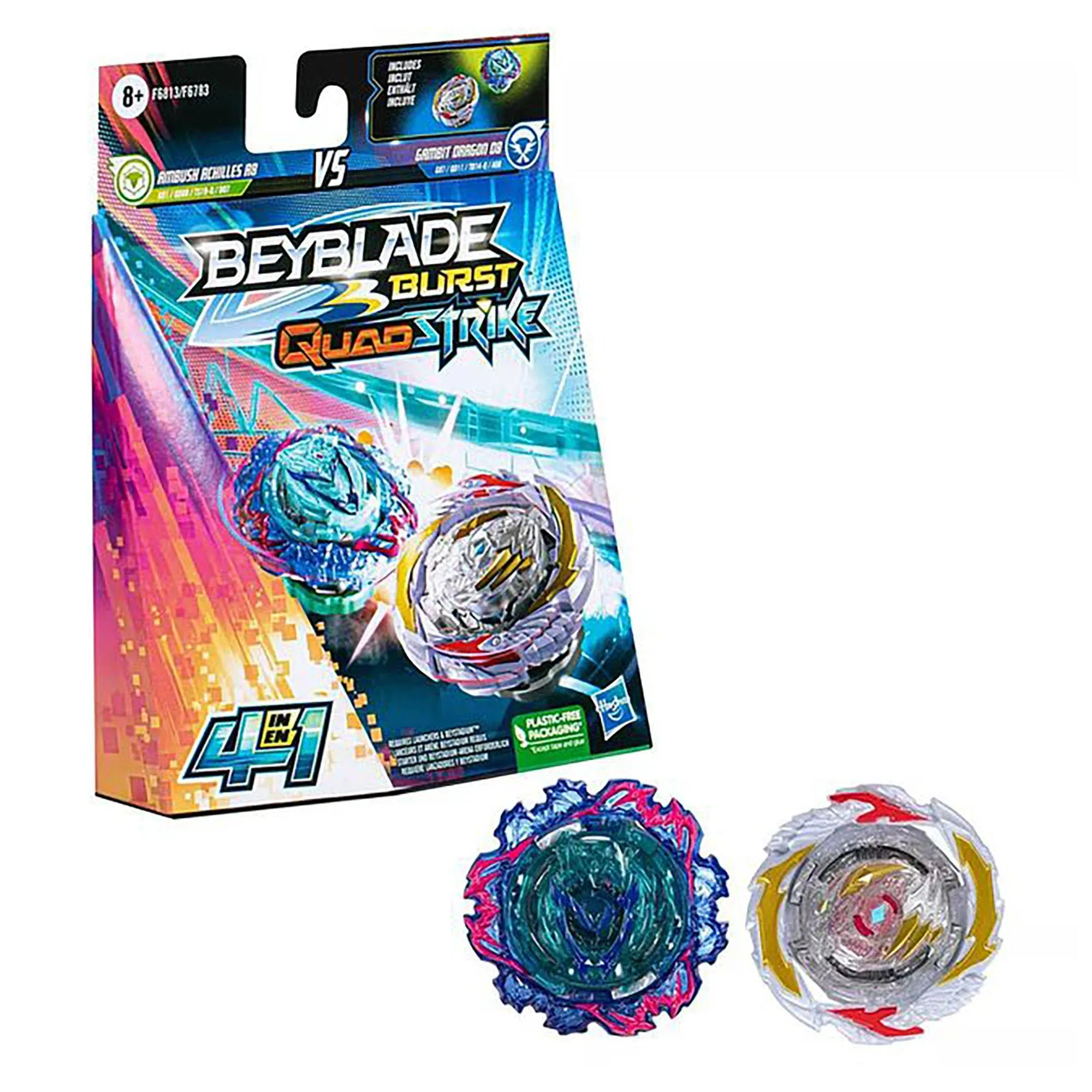 Beyblade Burst QuadStrike Gambit Dragon D8 And Ambush Achilles A8 Dual