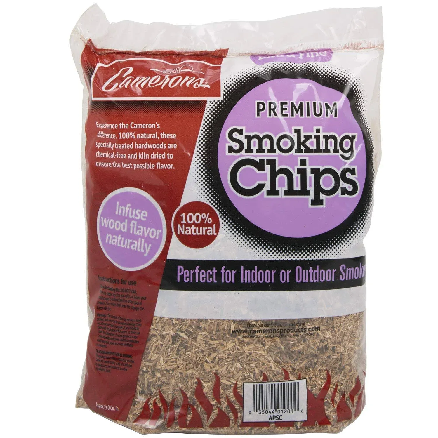 Camerons All Natural Extra Fine Bourbon Oak BBQ Wood Chips -260 Cu. In. Bag, Approx 2 lbs- Kiln Dried Sawdust Shavings for Cocktail Smoking Guns, Smokers, Smoke Boxes - Barbecue Grilling Gifts for Men