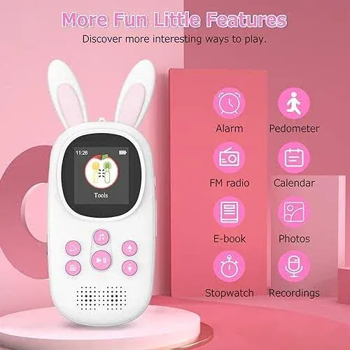 16GB Music MP3 Player for Kids, Cute Bunny Kids Music MP3 Player with Bluetooth ...