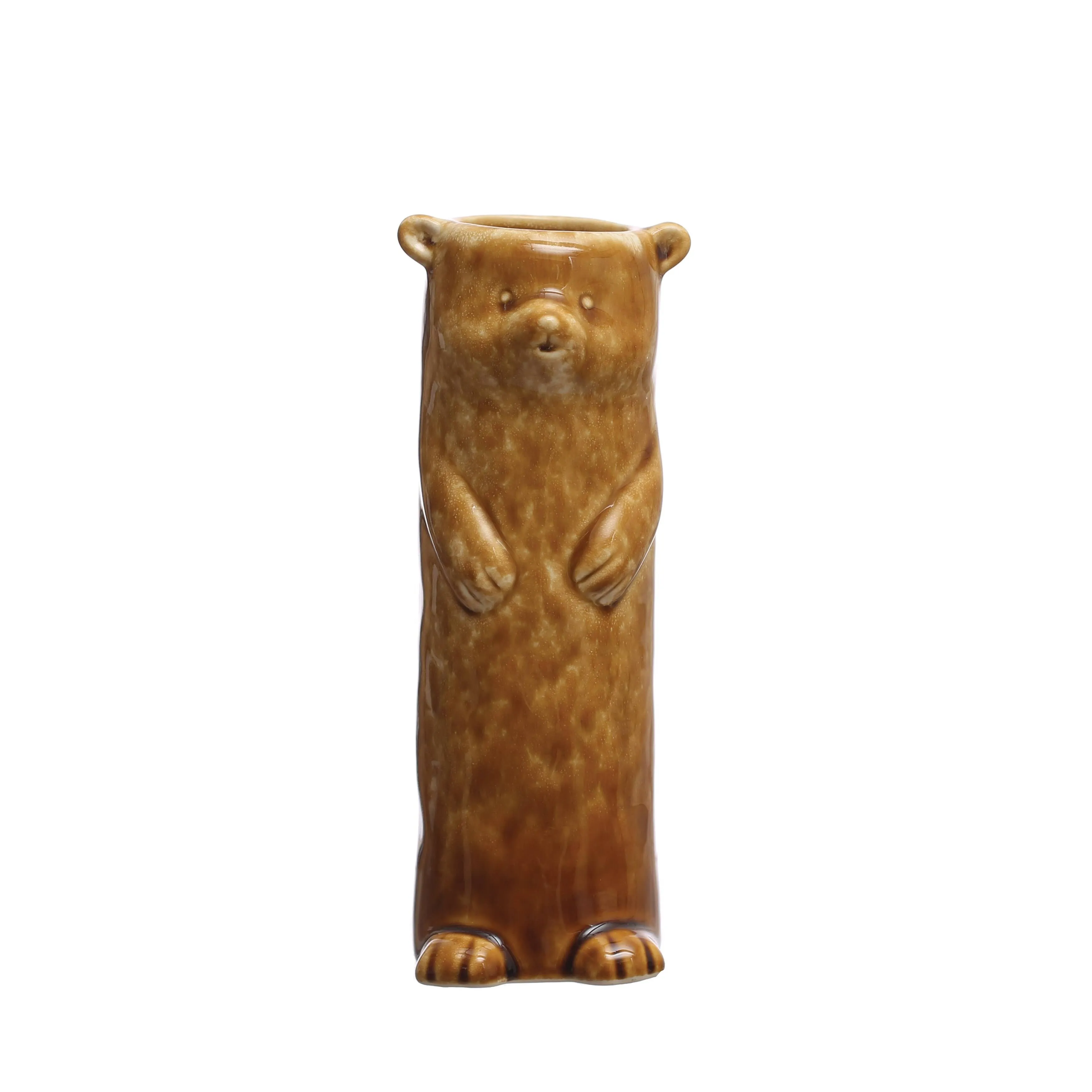 7 Inches Stoneware Bear Vase With Reactive Crackle Glaze, Brown - Contemporary - Vases - by Olive Grove | Houzz