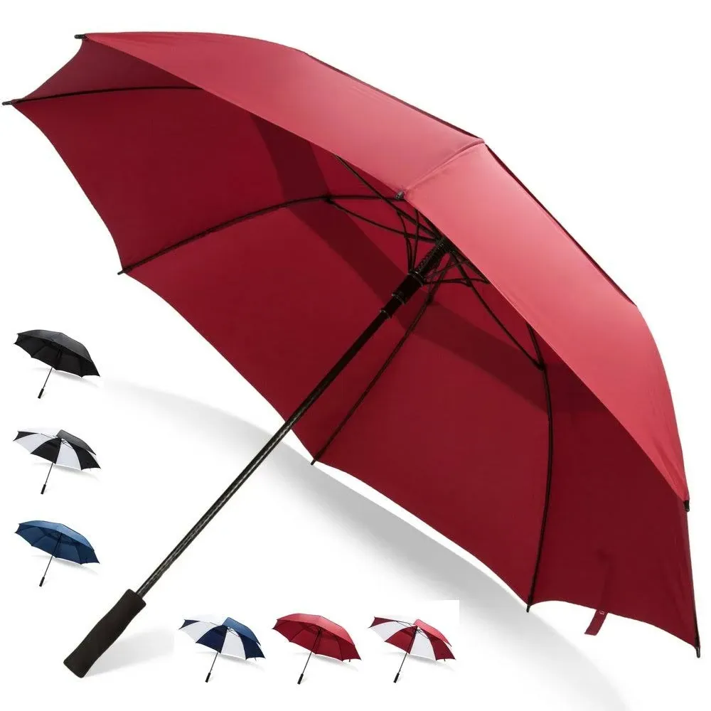 62/68 Inch Automatic Open Golf Umbrella - Extra Large Vented Windproof Waterproof Sturdy Double Canopy