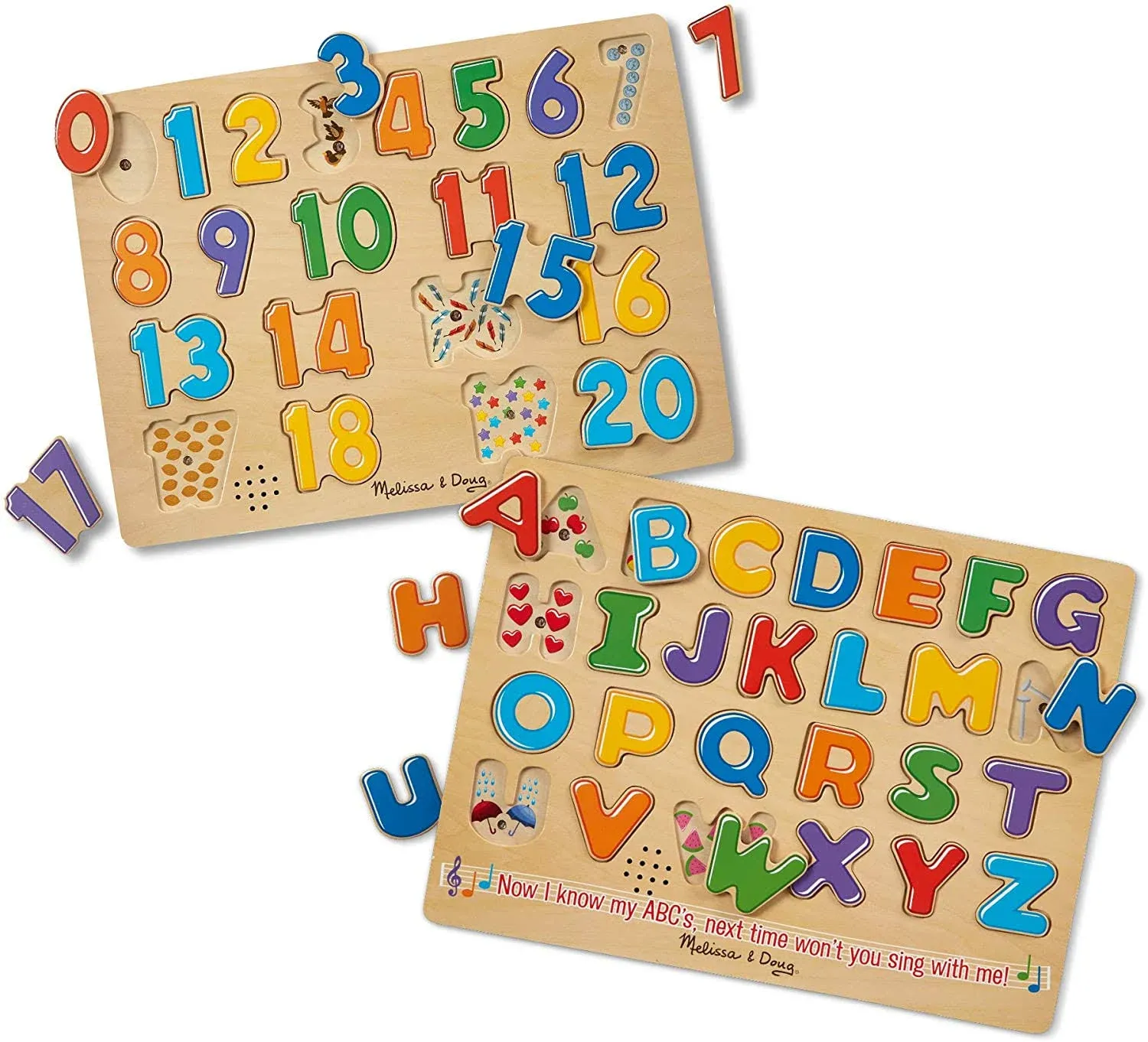 Melissa & Doug Sound Puzzles Set: Numbers and Alphabet - Wooden Peg Puzzles - ABC Sounds Puzzle For Toddlers, Number Puzzles For Toddlers And Kids Ages 3+