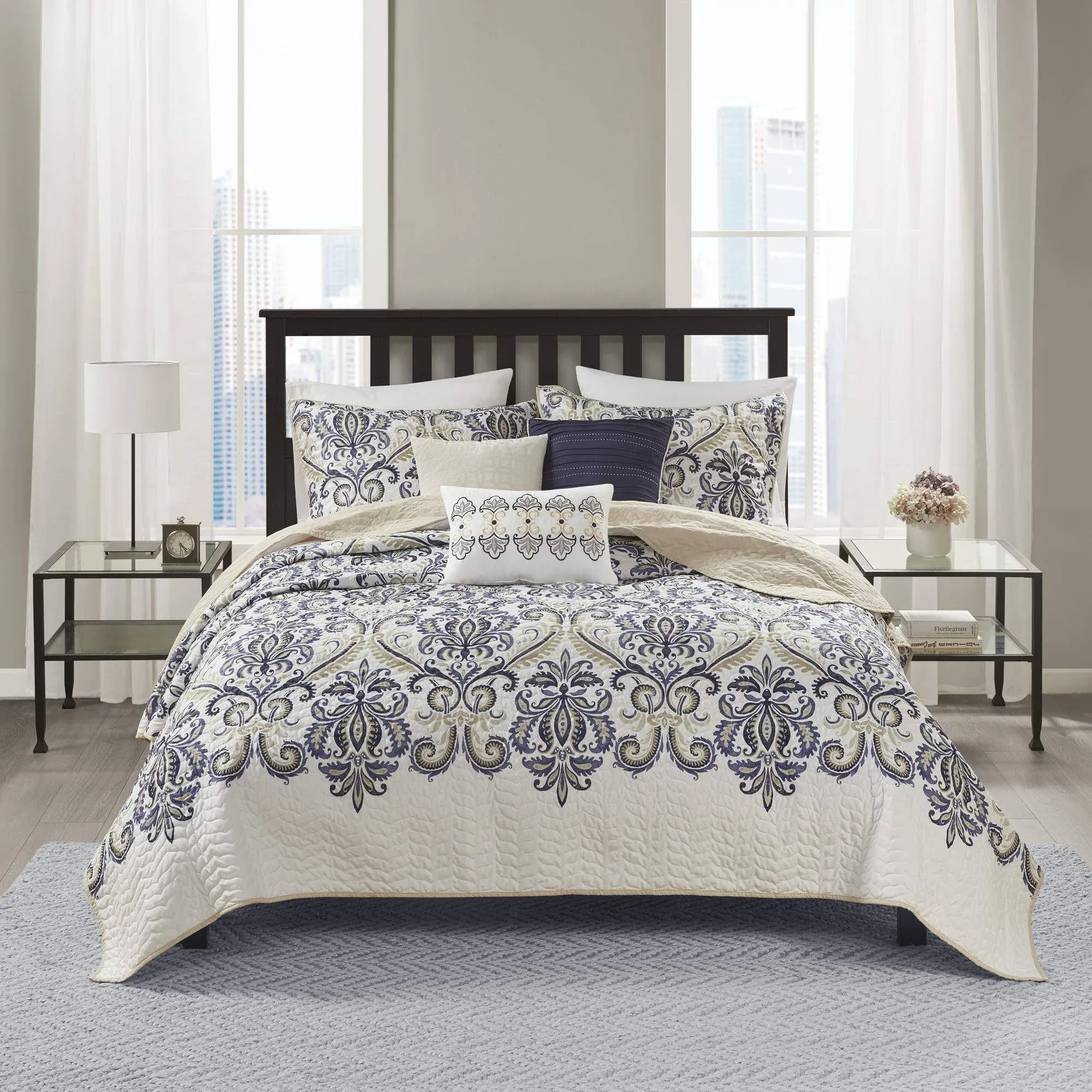 Madison Park Cali King/Cal King 6 Piece Quilted Coverlet Set in Blue - Olliix MP13-1522