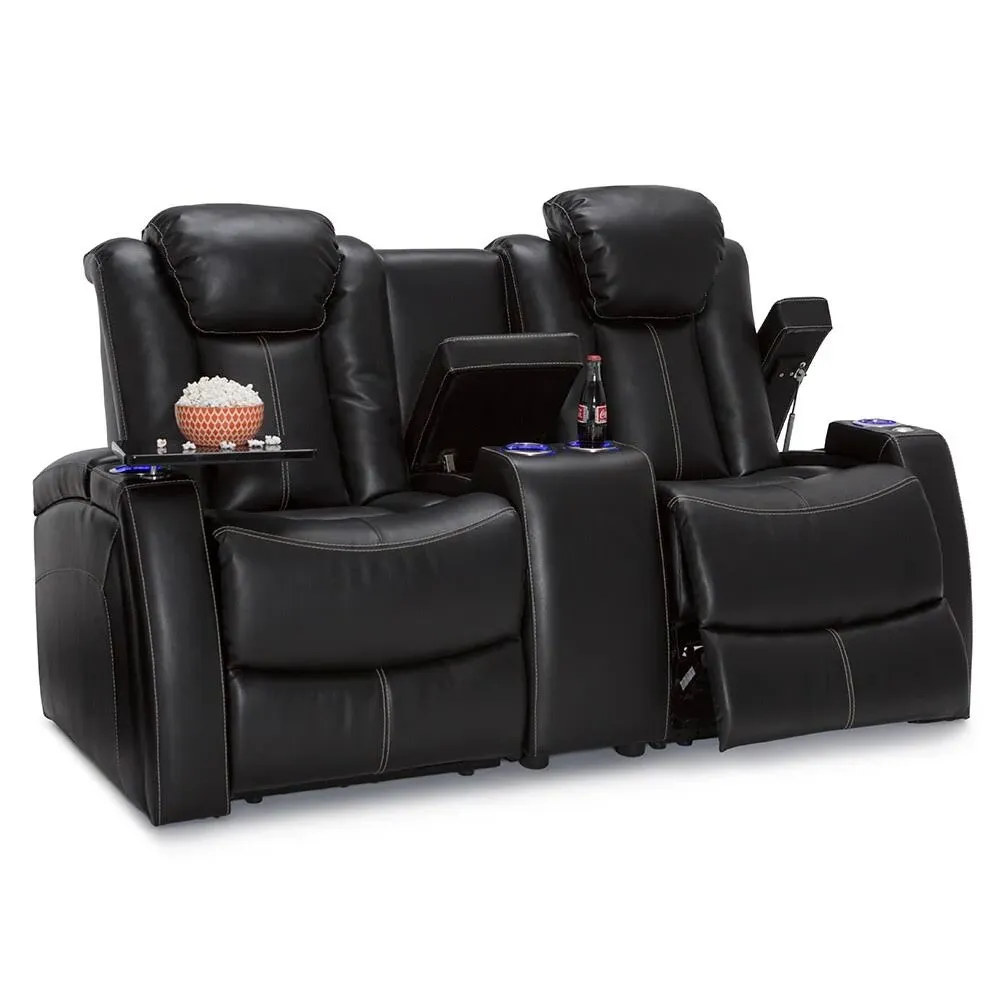 Lane Omega Home Theater Seating Black Leather Gel Power Recline Loveseat with Center Storage Console