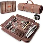 Barillio Bartender Bag Travel Bartender Kit Bag with Bar Tools | Professional 17-Piece, with Portable Waxed Canvas Bag Including Shoulder Strap for Easy Carry | Travel Cocktail Set……