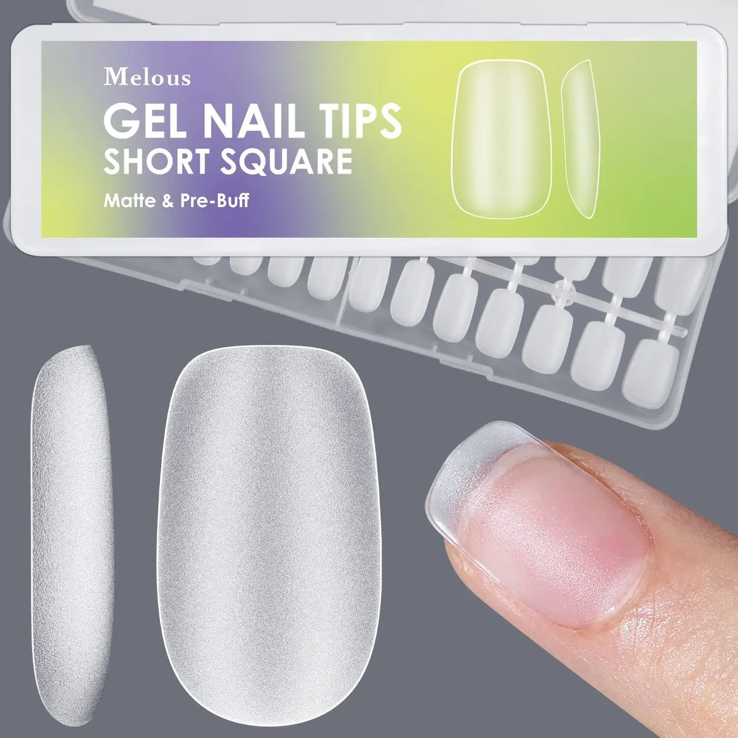 Short Square Matte Soft Gel Melous Full Cover Pre-Buff Acrylic False Gelly Nail Tips 300 Pcs 15 Sizes