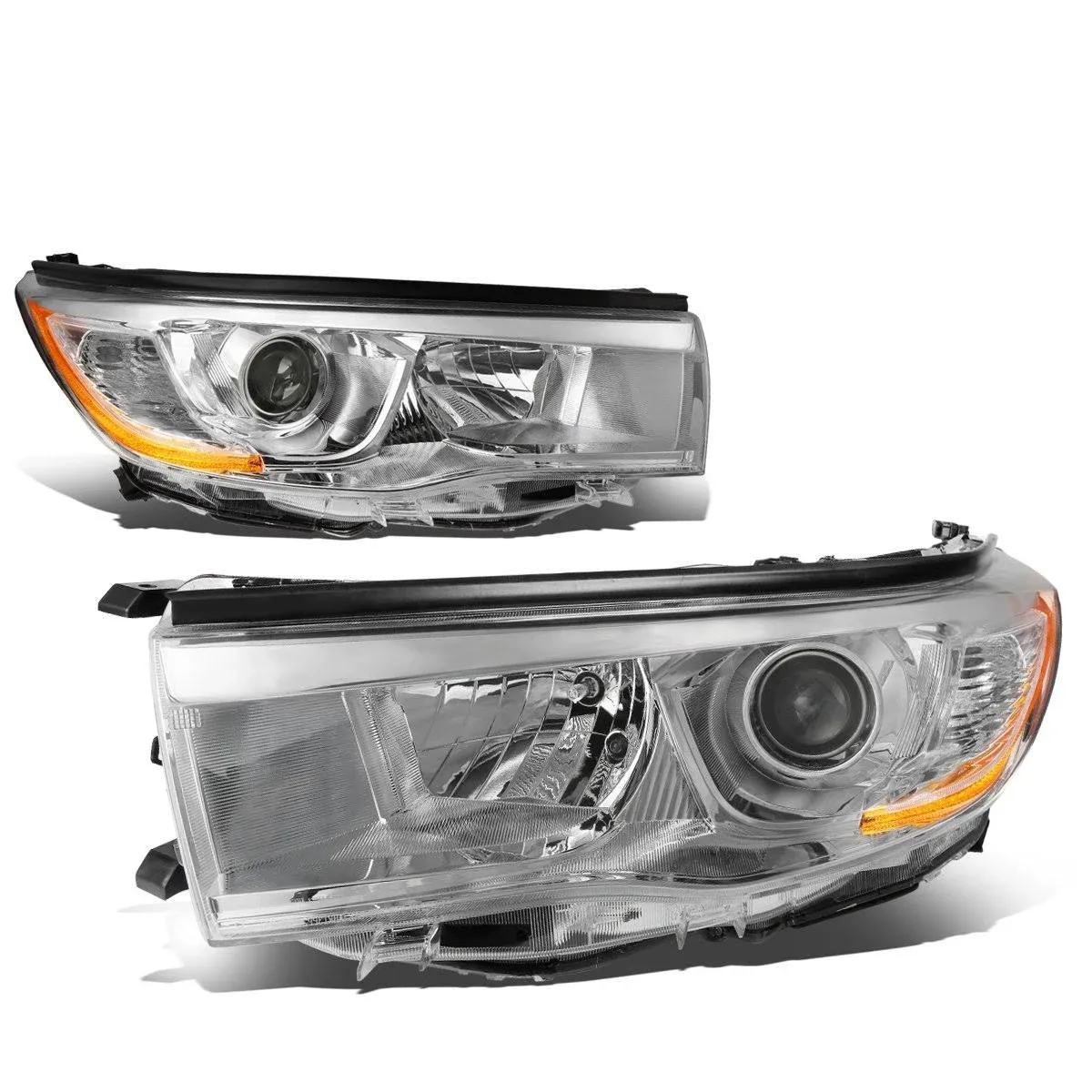 for 2014 to 2016 Toyota Highlander XU50 Pair Projector Headlight Chrome Housing ...