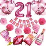 Crenics 21st Birthday Decorations for Her - Hot Pink Happy 