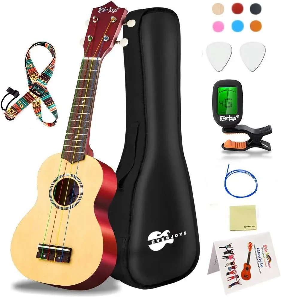 Everjoys Soprano Ukulele Beginner Kit 21 inch Ukelele W/how to Play Songbook ...